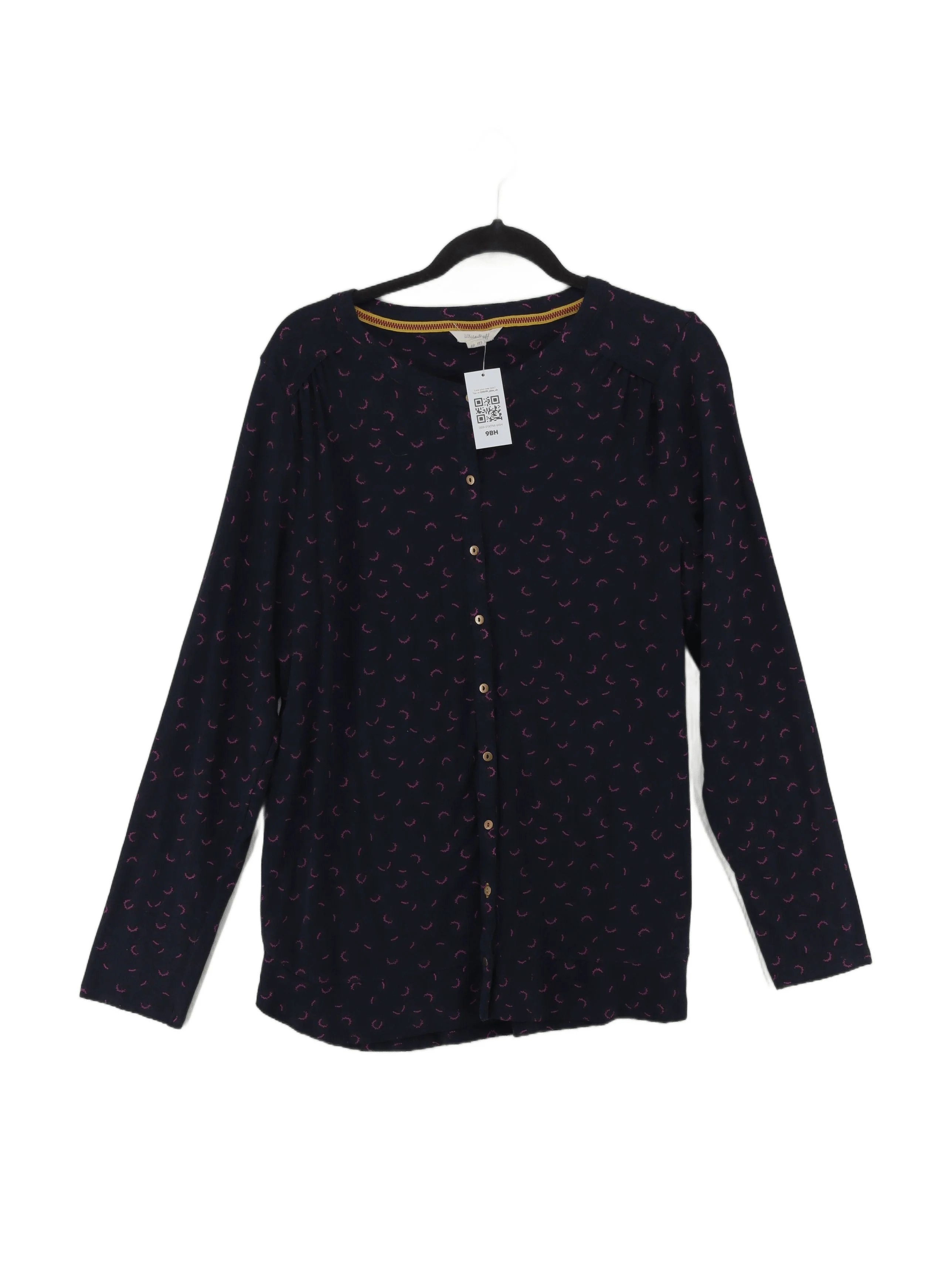 White Stuff Women's Shirt UK 20 Blue 100% Cotton Long Sleeve Round Neck Basic