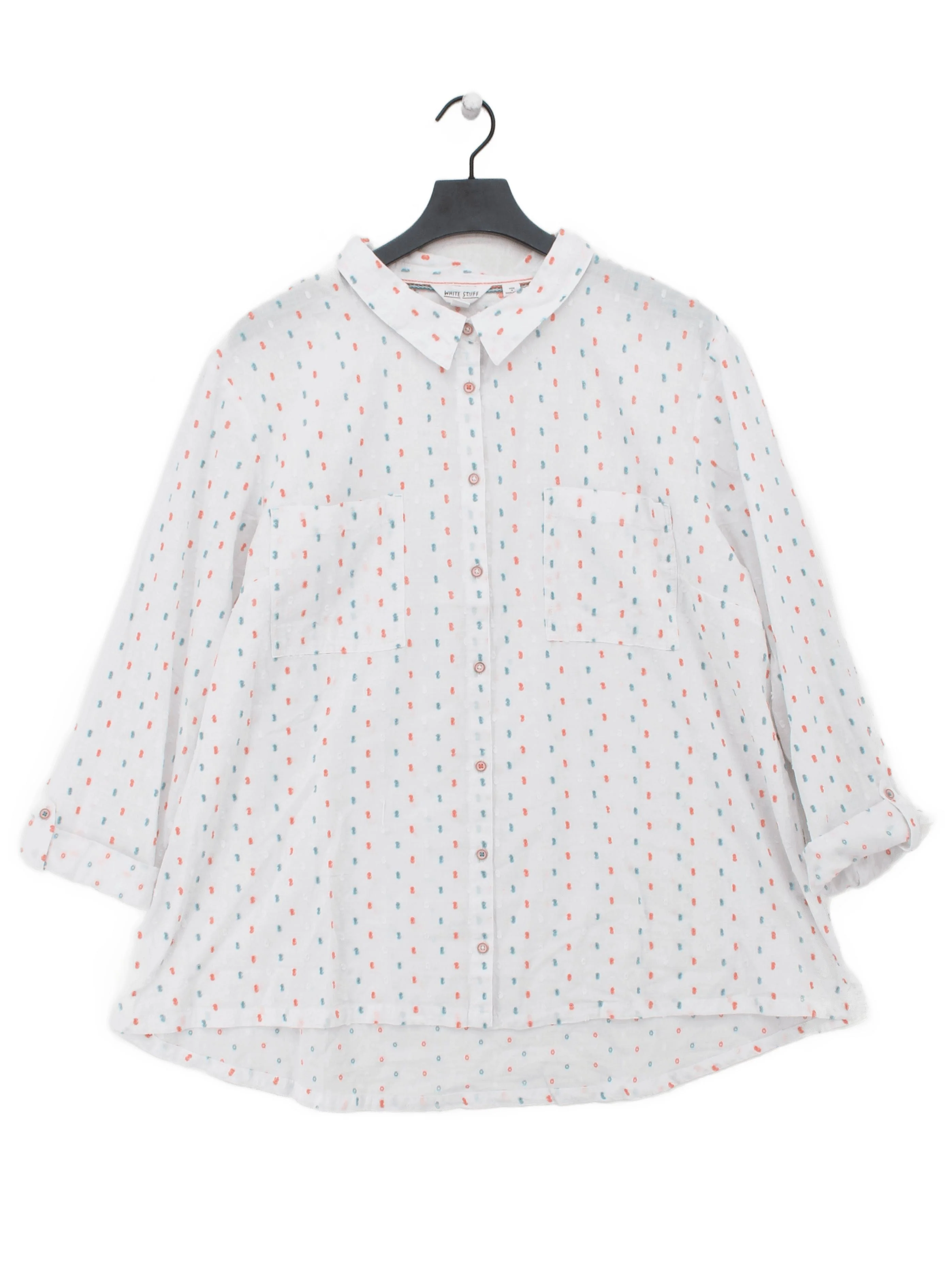 White Stuff Women's Shirt UK 24 White 100% Cotton 3/4 Sleeve Collared Basic