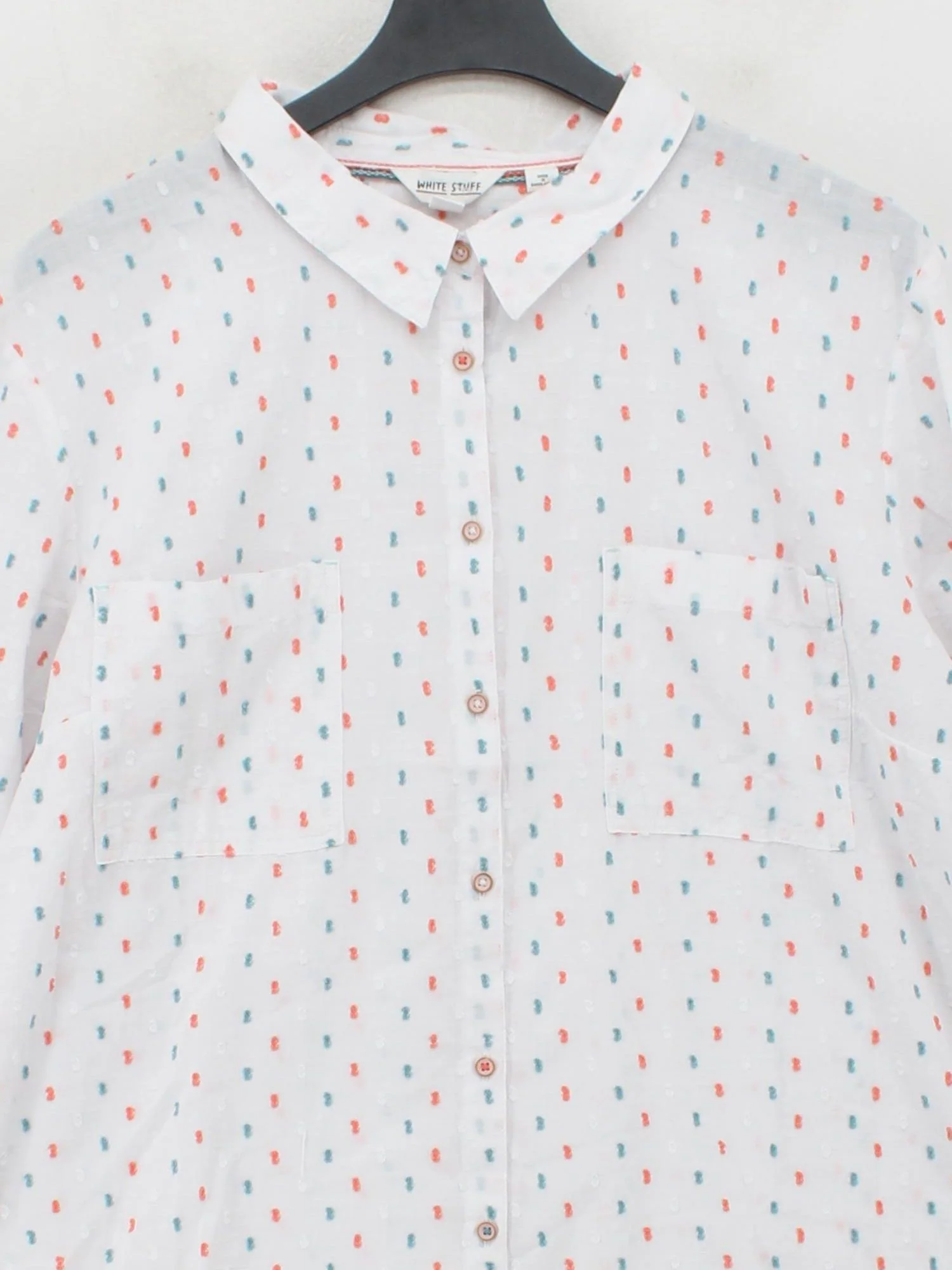 White Stuff Women's Shirt UK 24 White 100% Cotton 3/4 Sleeve Collared Basic - Image 3