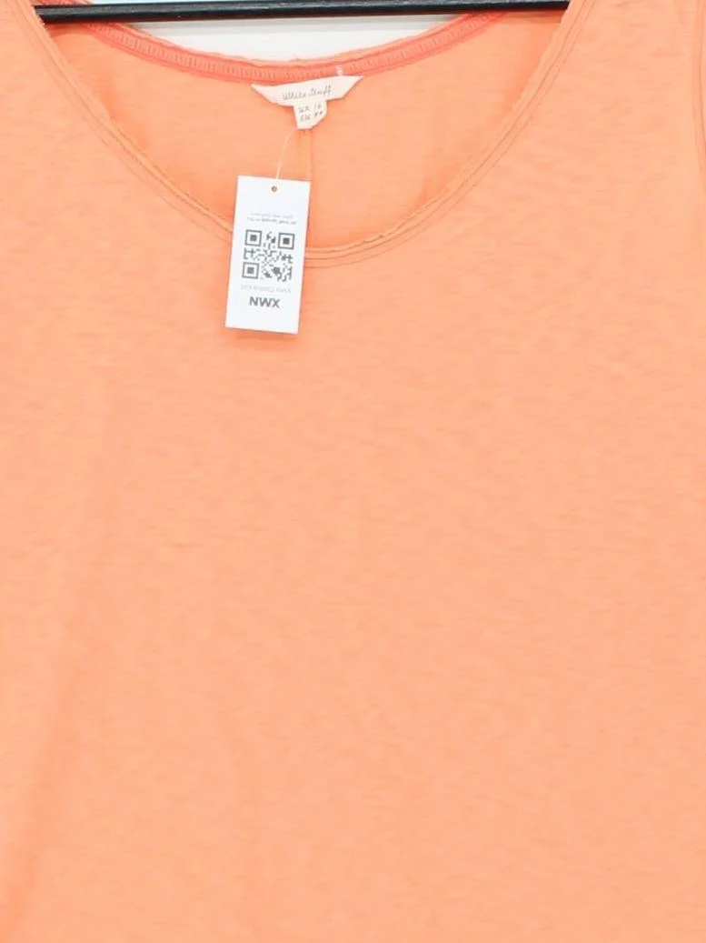 White Stuff Women's T-Shirt L Orange 100% Cotton Sleeveless Round Neck Basic - Image 3