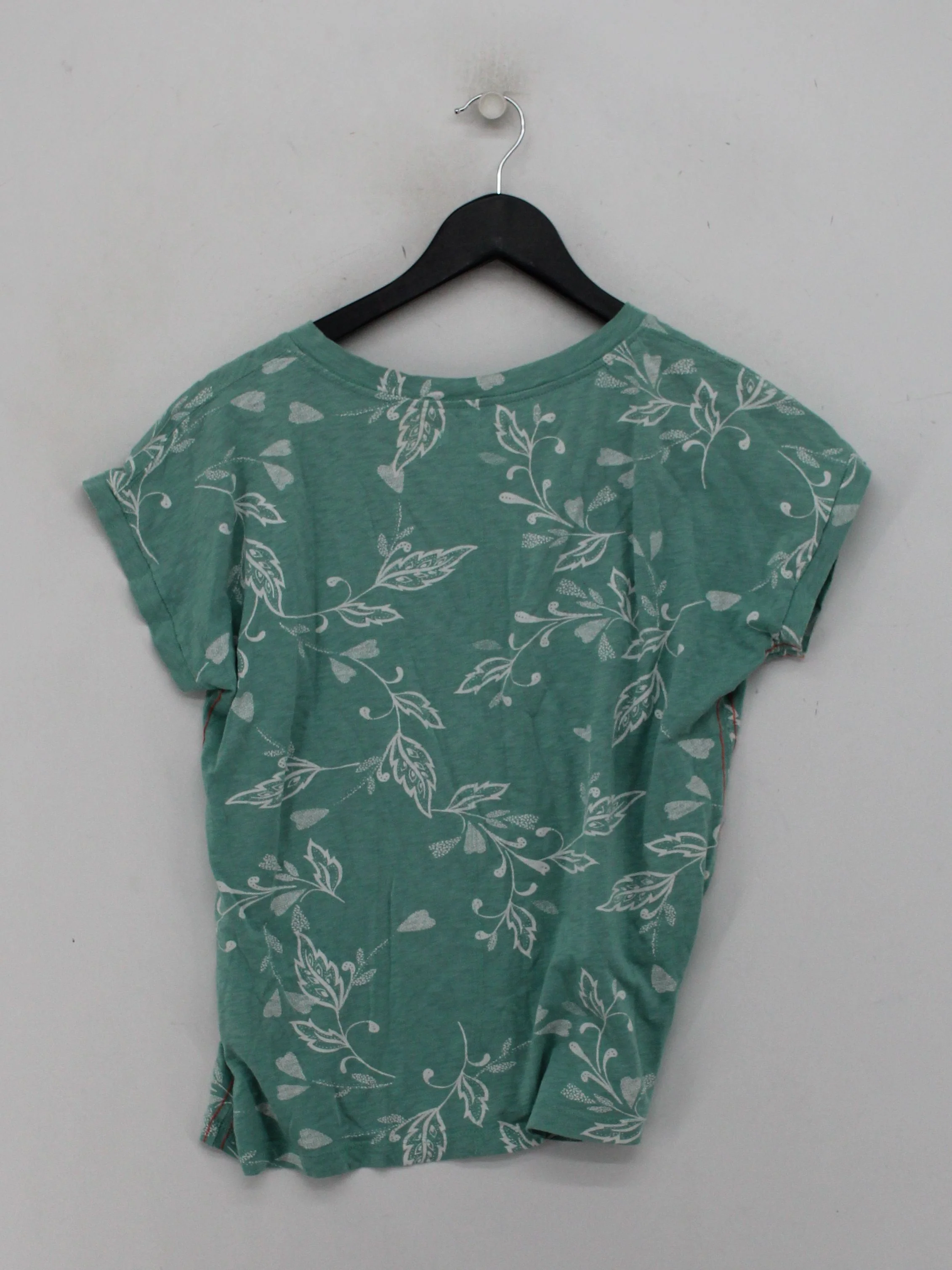 White Stuff Women's T-Shirt S Green Floral 100% Cotton Short Sleeve V-Neck Basic - Image 2