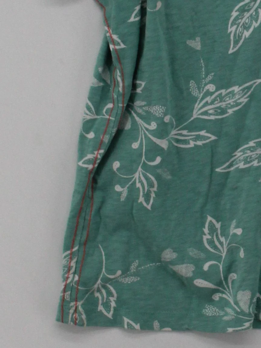 White Stuff Women's T-Shirt S Green Floral 100% Cotton Short Sleeve V-Neck Basic - Image 4