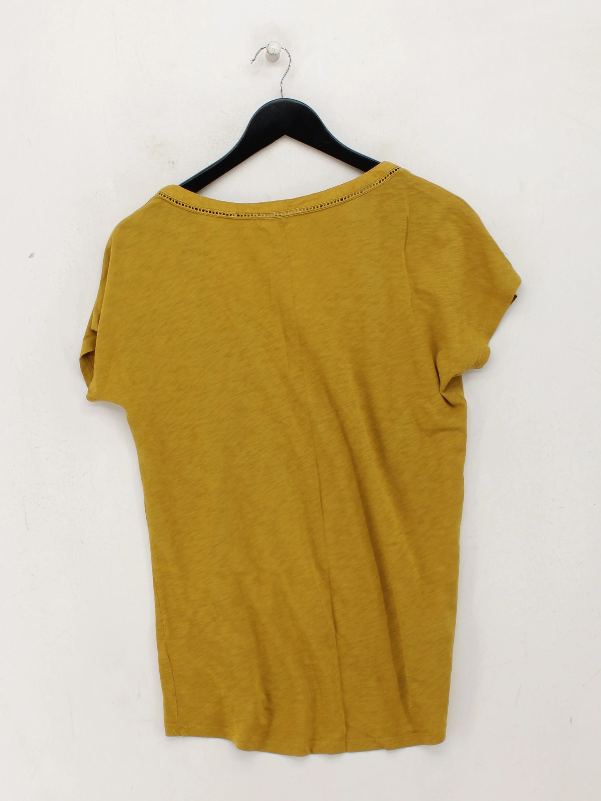 White Stuff Women's T-Shirt UK 10 Yellow 100% Cotton Short Sleeve V-Neck Basic - Image 2