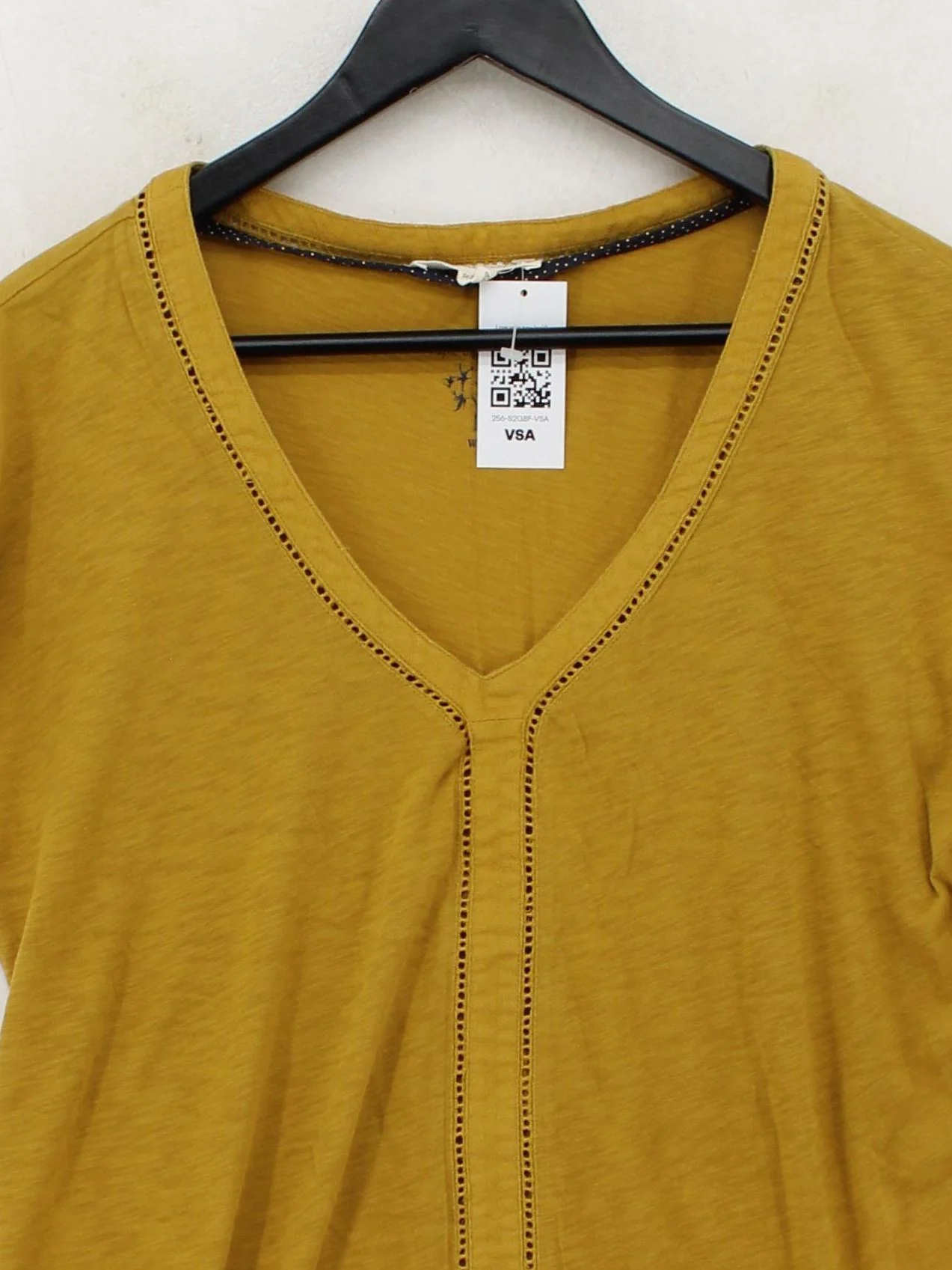 White Stuff Women's T-Shirt UK 10 Yellow 100% Cotton Short Sleeve V-Neck Basic - Image 3