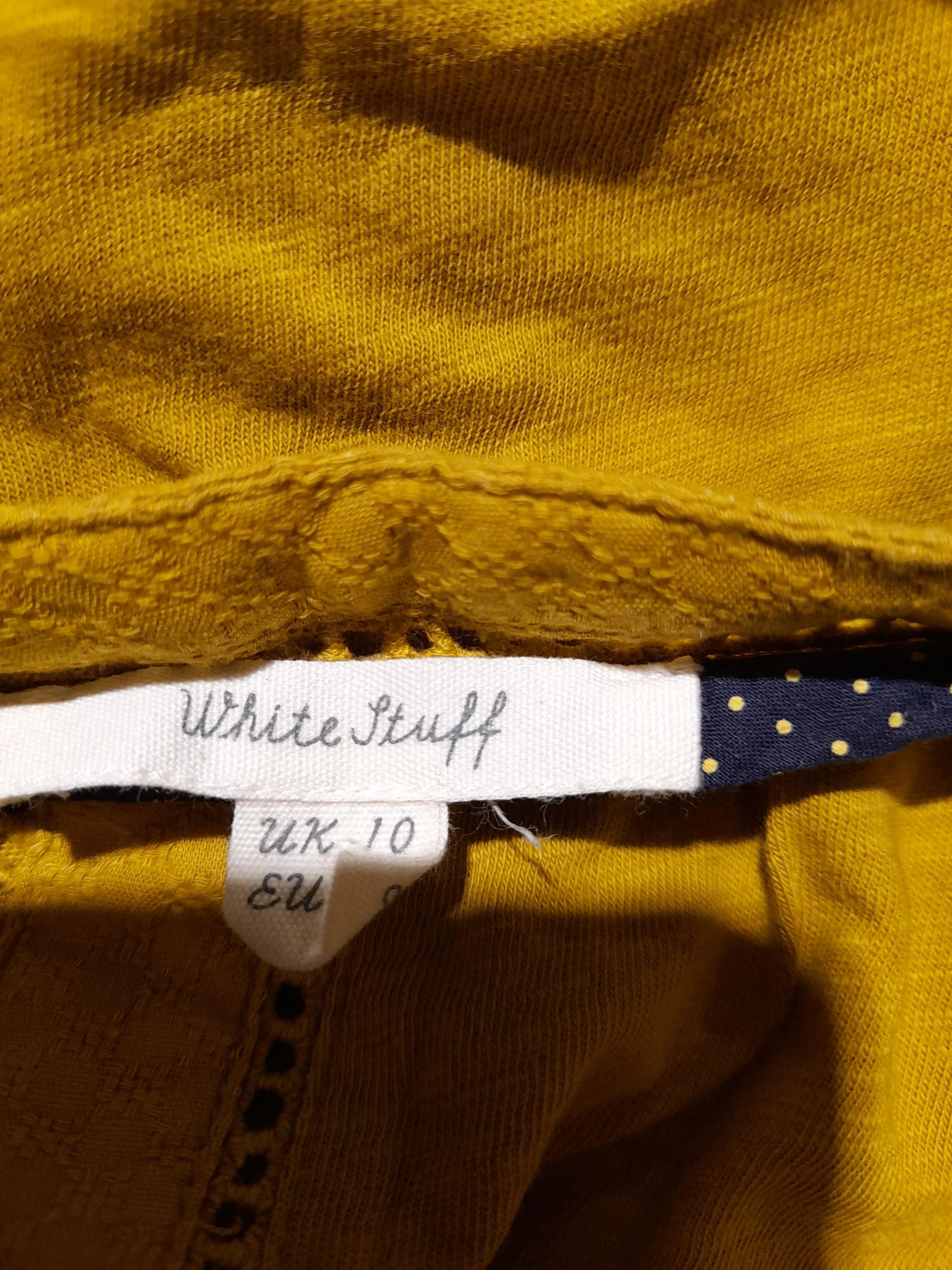 White Stuff Women's T-Shirt UK 10 Yellow 100% Cotton Short Sleeve V-Neck Basic - Image 5