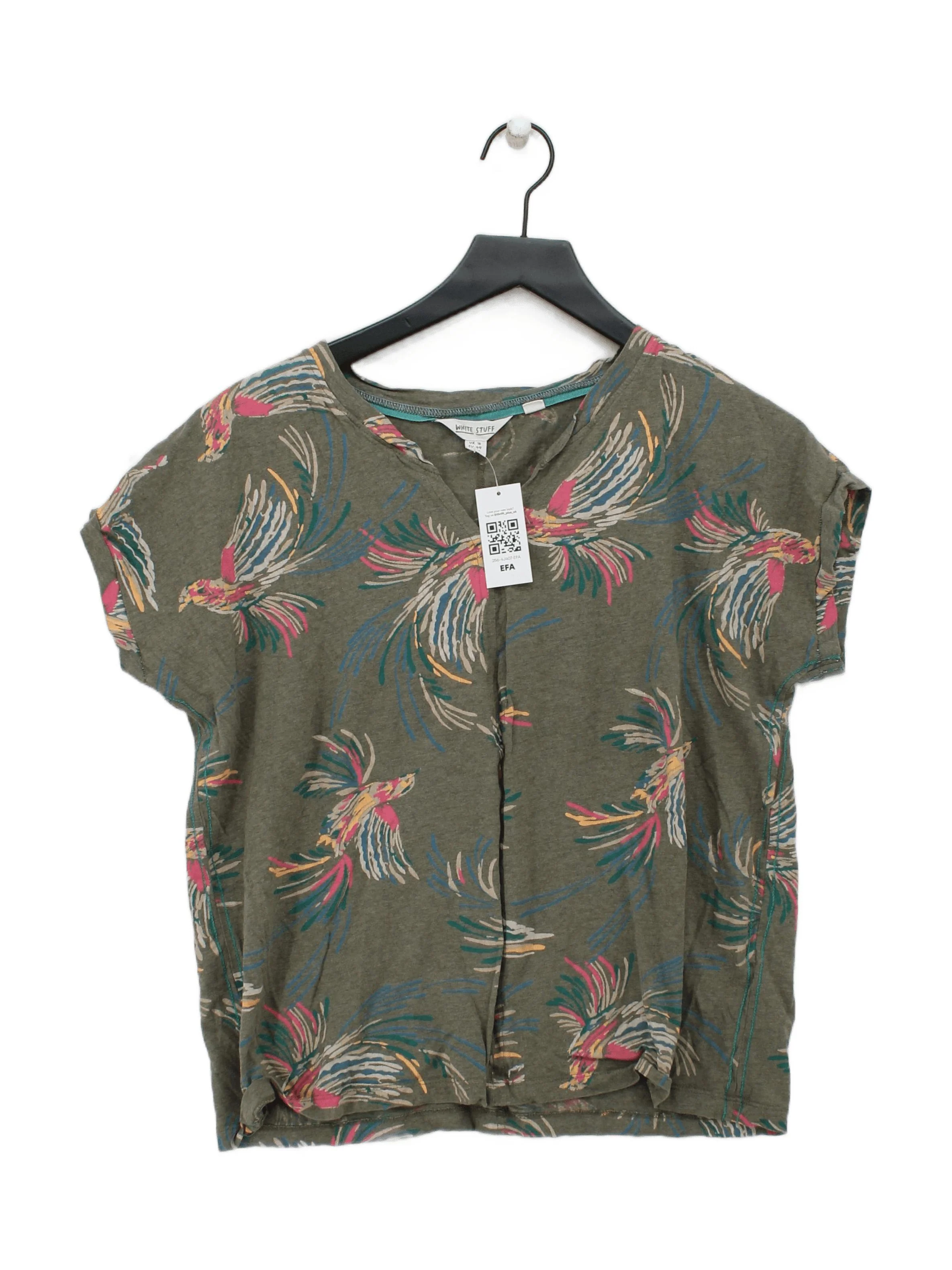White Stuff Women's T-Shirt UK 16 Green Cotton with Viscose Basic