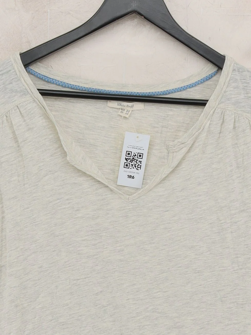 White Stuff Women's T-Shirt UK 22 Cream Cotton with Viscose Basic - Image 3