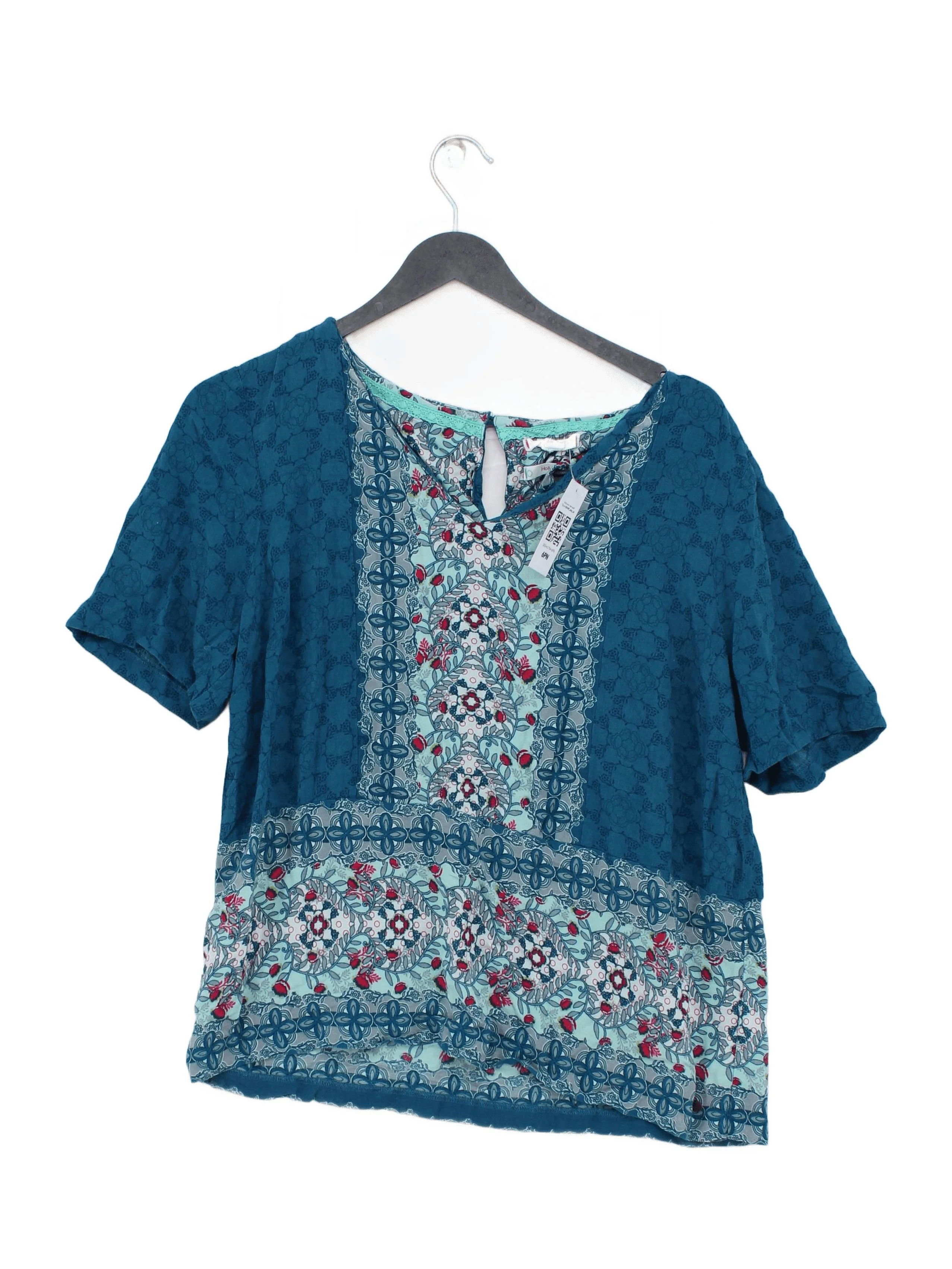 White Stuff Women's Top L Blue Floral 100% Viscose Short Sleeve Round Neck Basic