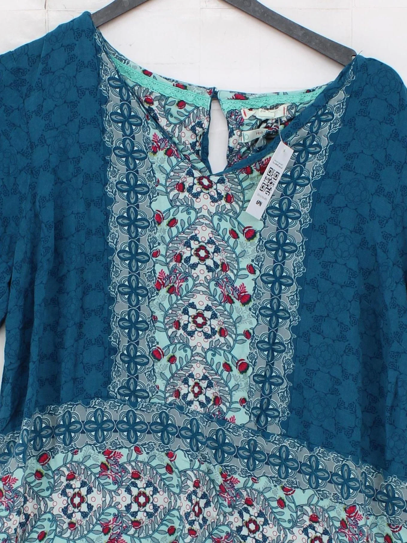 White Stuff Women's Top L Blue Floral 100% Viscose Short Sleeve Round Neck Basic - Image 3