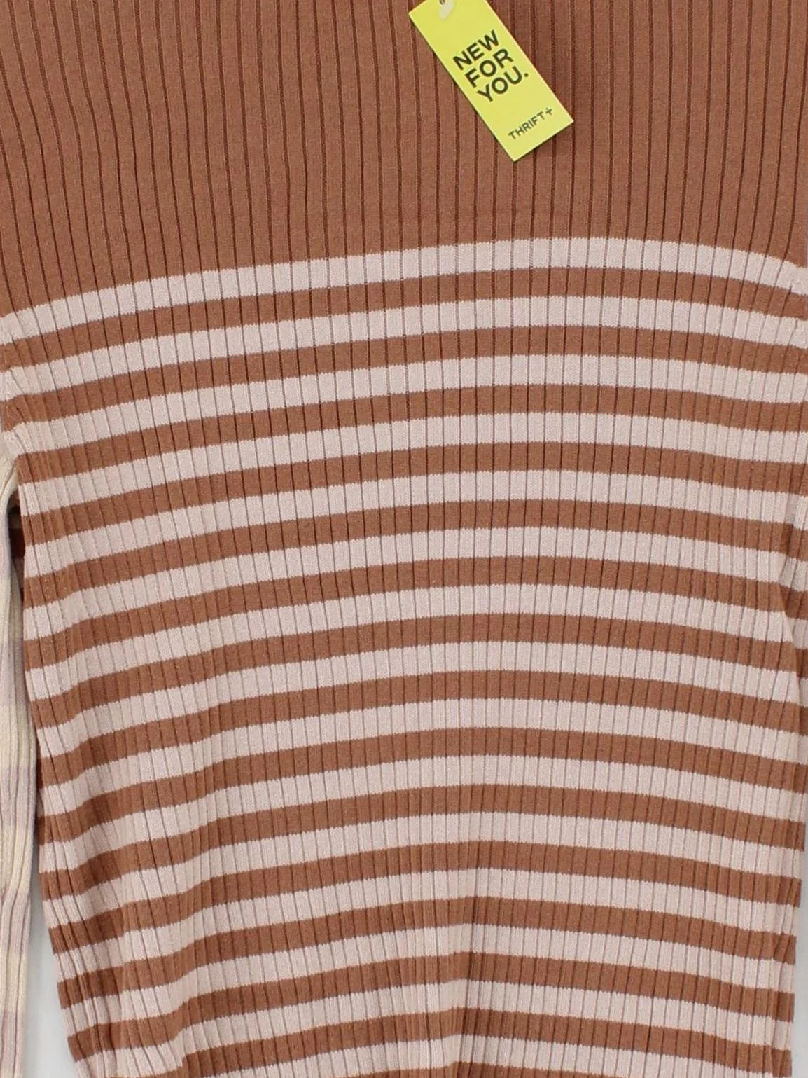 White Stuff Women's Top L Brown Striped 100% Cotton Long Sleeve Round Neck Basic - Image 3