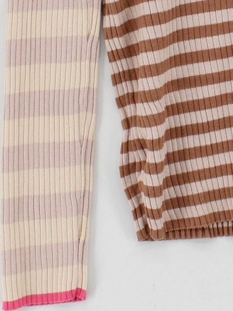 White Stuff Women's Top L Brown Striped 100% Cotton Long Sleeve Round Neck Basic - Image 4