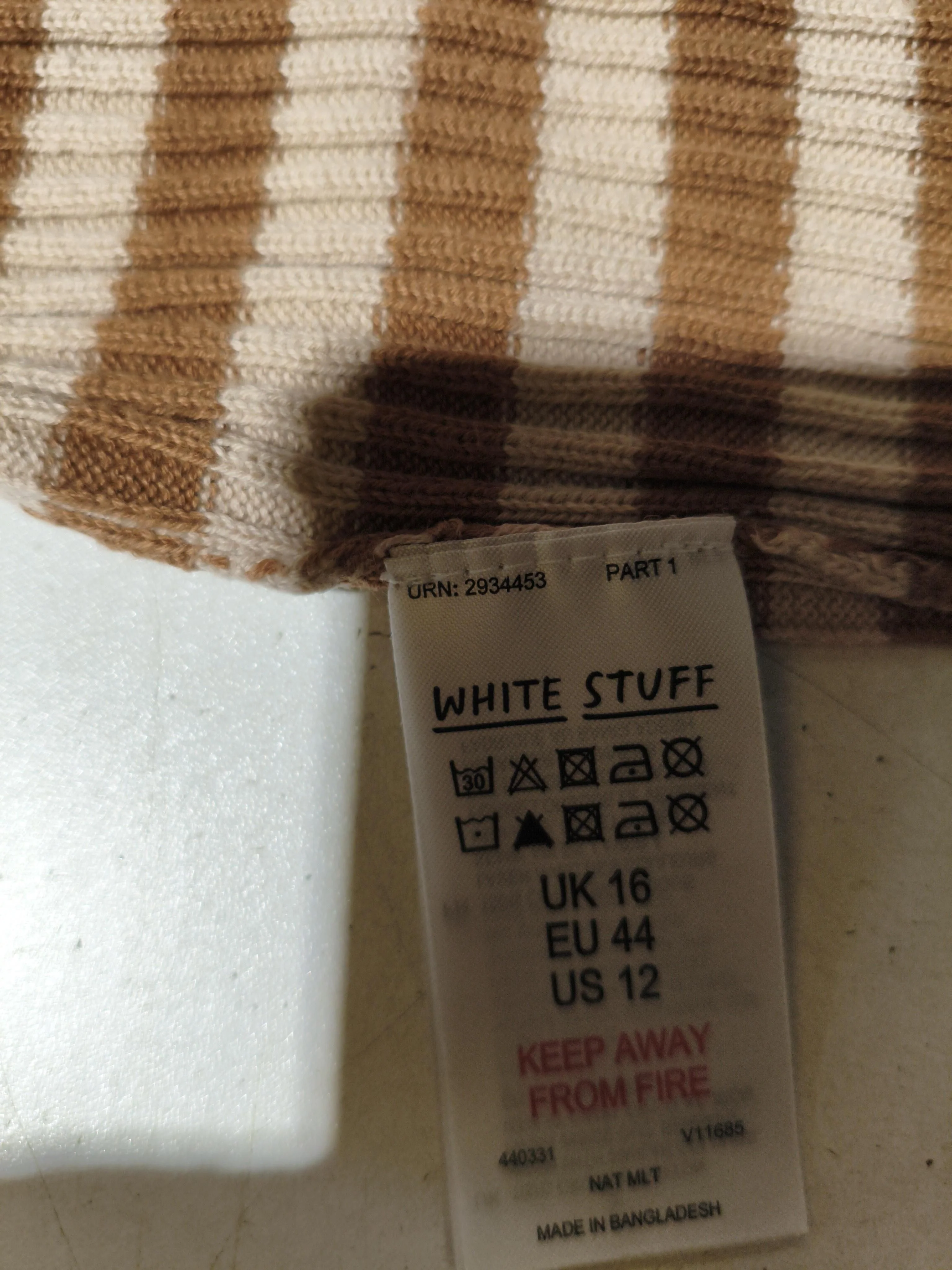 White Stuff Women's Top L Brown Striped 100% Cotton Long Sleeve Round Neck Basic - Image 5