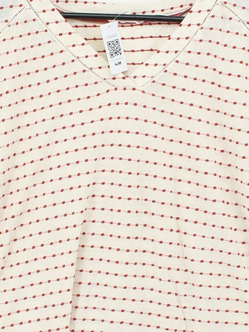 White Stuff Women's Top L Cream 100% Cotton Short Sleeve V-Neck Basic - Image 3