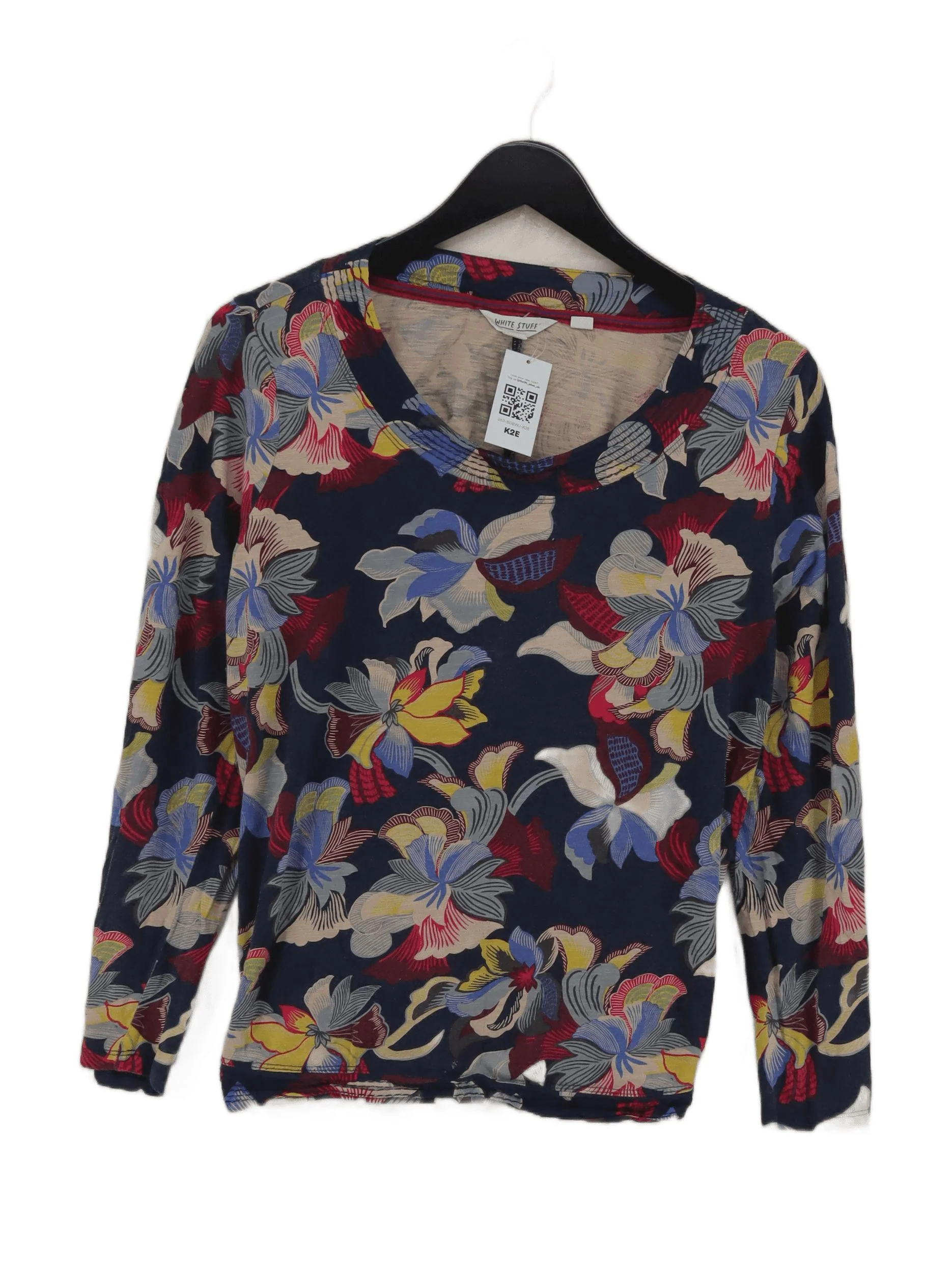 White Stuff Women's Top L Multi Floral 100% Cotton Long Sleeve V-Neck Basic