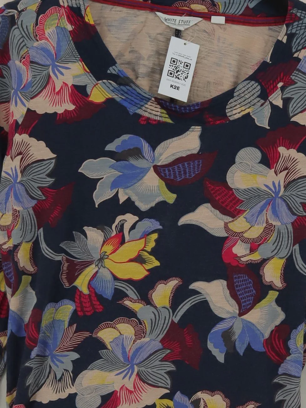 White Stuff Women's Top L Multi Floral 100% Cotton Long Sleeve V-Neck Basic - Image 3