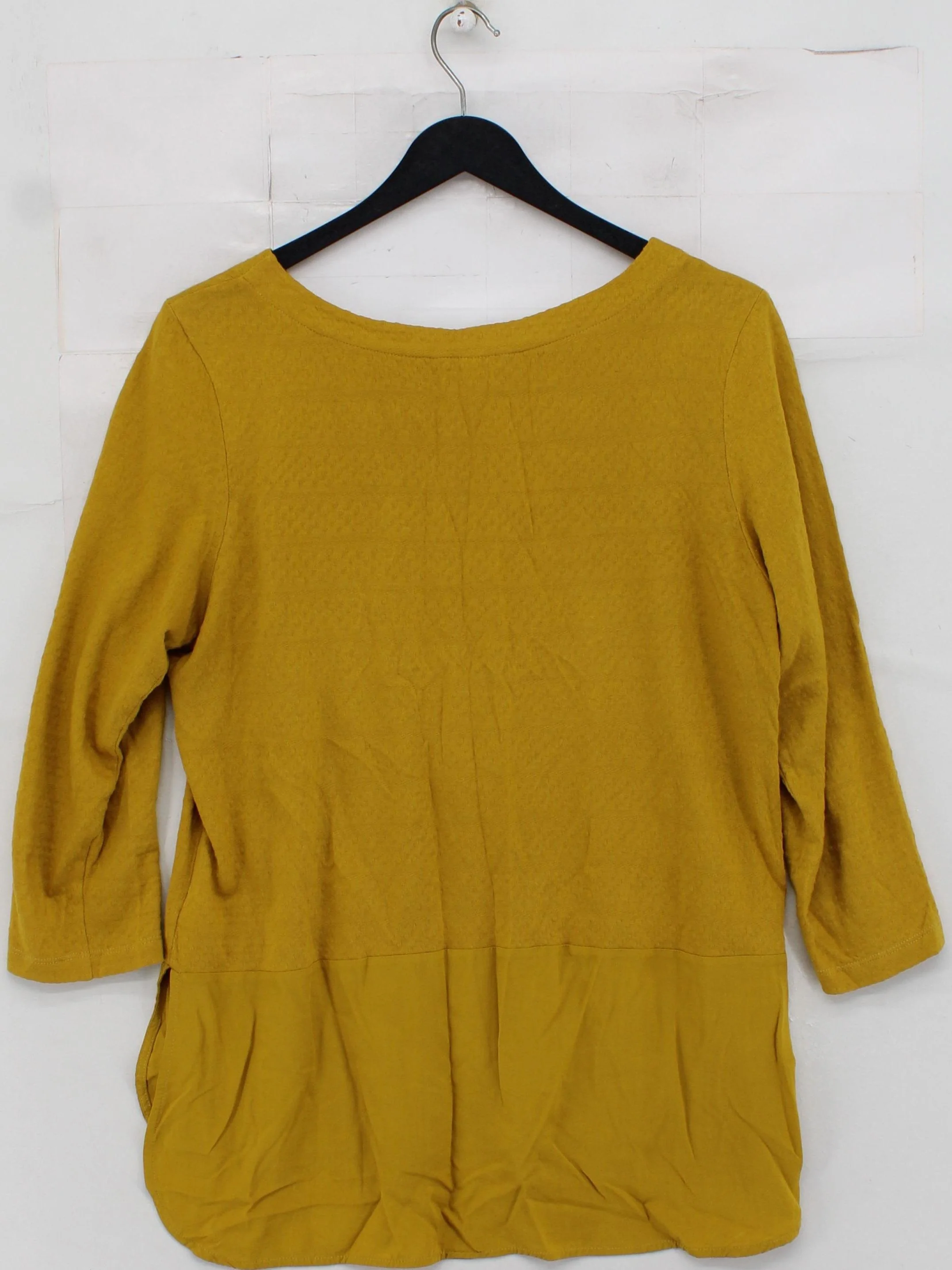 White Stuff Women's Top L Yellow 100% Cotton 3/4 Sleeve Round Neck Basic - Image 2