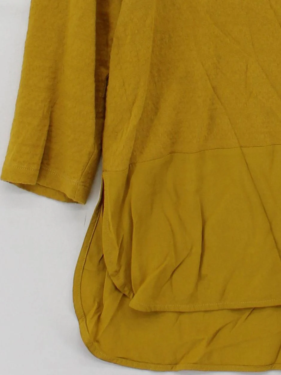 White Stuff Women's Top L Yellow 100% Cotton 3/4 Sleeve Round Neck Basic - Image 4