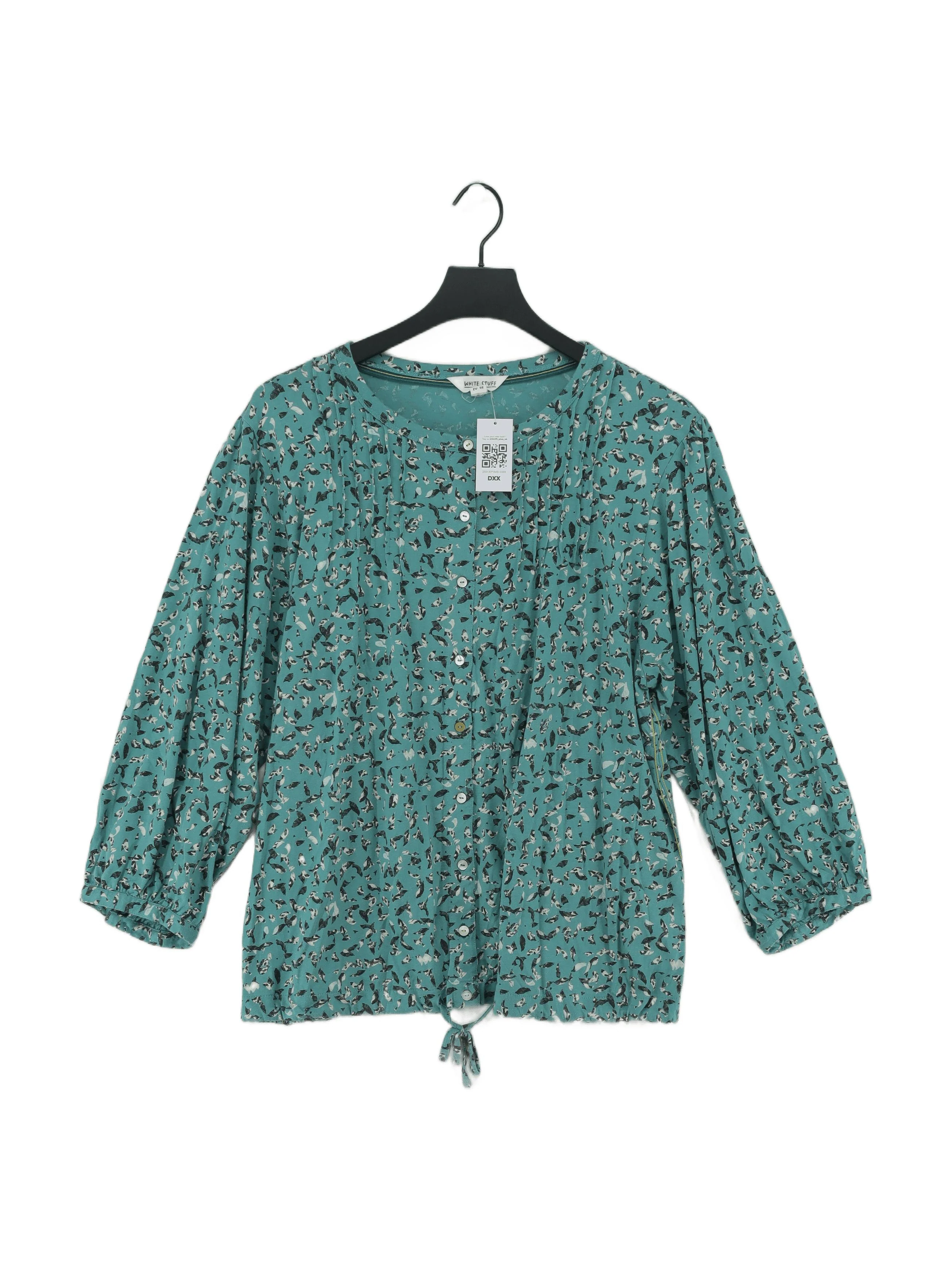 White Stuff Women's Top M Green 100% Cotton Long Sleeve Round Neck Basic