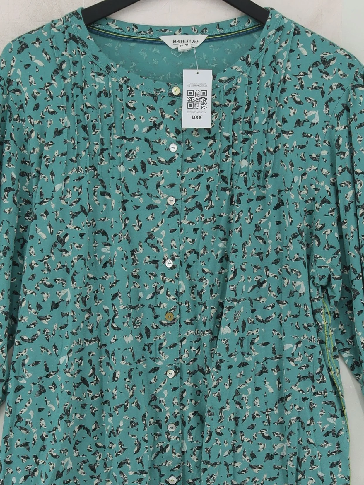 White Stuff Women's Top M Green 100% Cotton Long Sleeve Round Neck Basic - Image 3