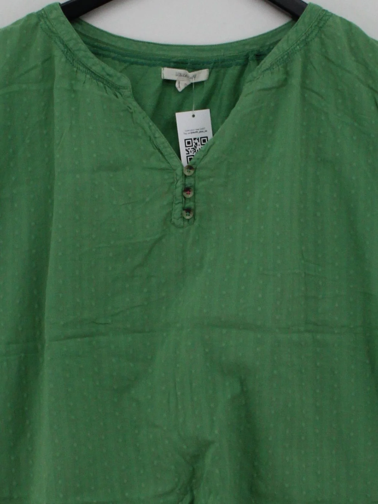 White Stuff Women's Top S Green 100% Cotton Short Sleeve V-Neck Basic - Image 3