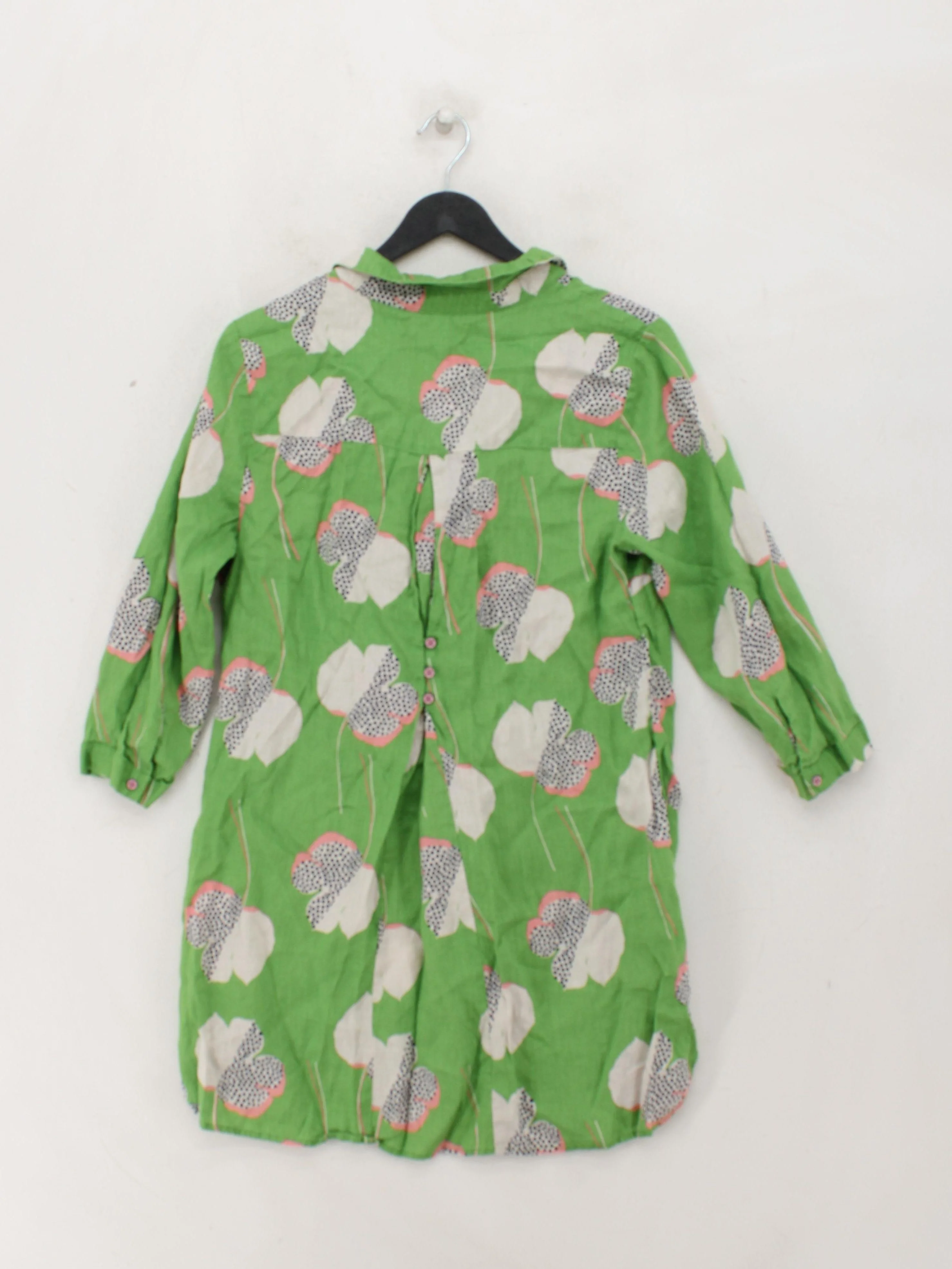 White Stuff Women's Top S Green 100% Linen 3/4 Sleeve Collared Tunic - Image 2