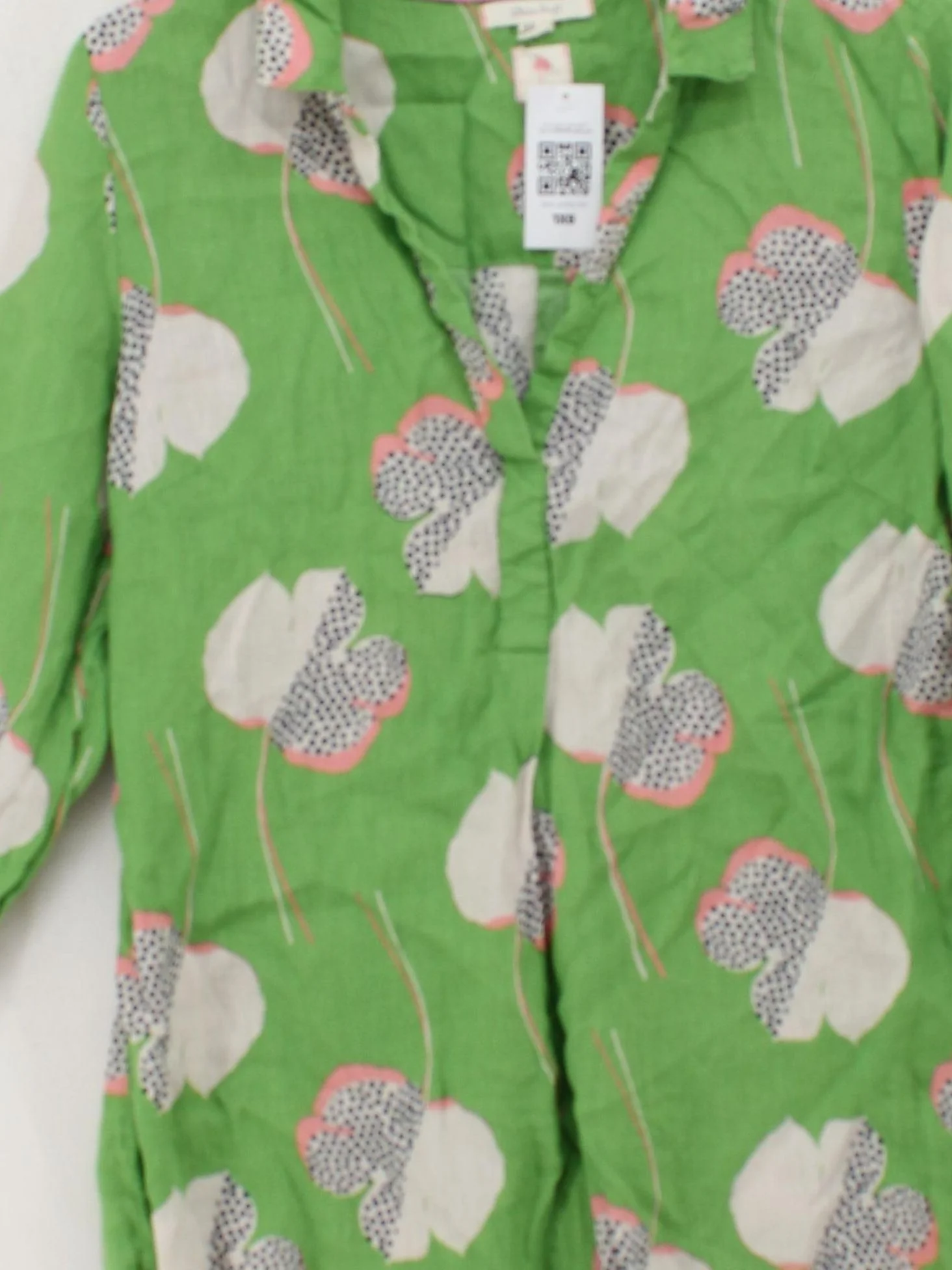 White Stuff Women's Top S Green 100% Linen 3/4 Sleeve Collared Tunic - Image 3