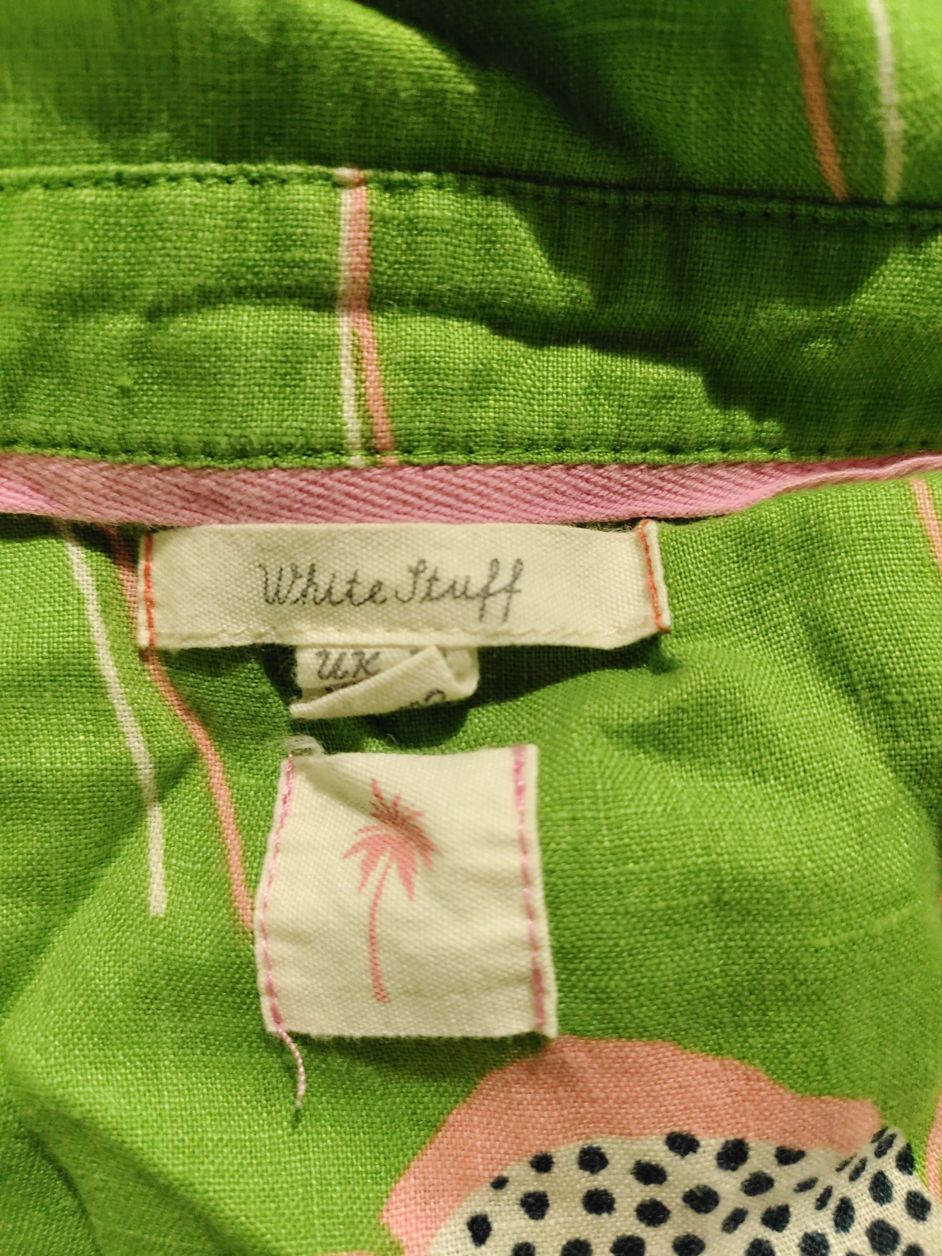 White Stuff Women's Top S Green 100% Linen 3/4 Sleeve Collared Tunic - Image 5