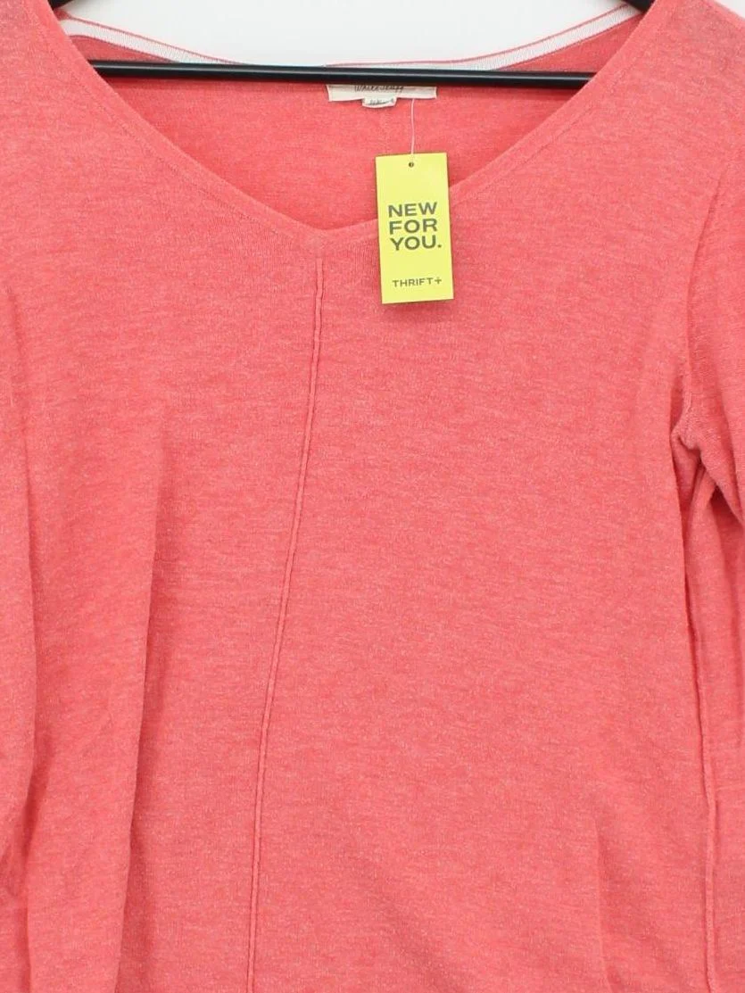 White Stuff Women's Top S Red 100% Cotton Long Sleeve V-Neck Basic - Image 3
