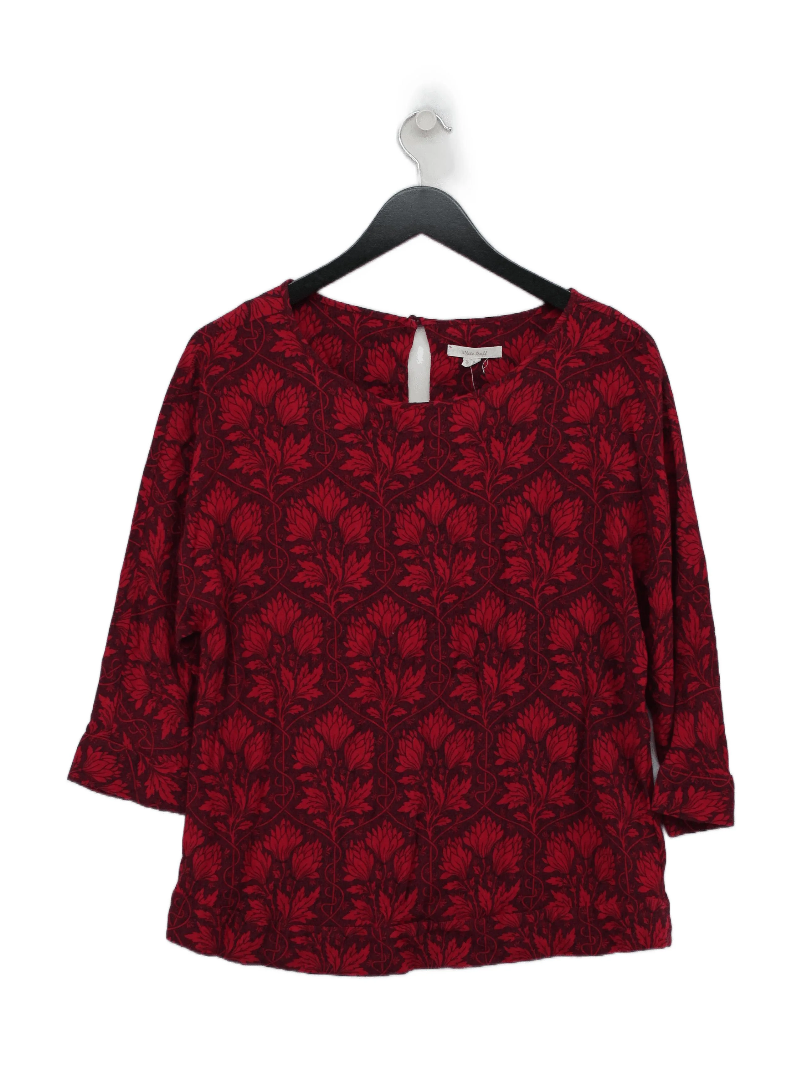 White Stuff Women's Top S Red Floral 100% Viscose 3/4 Sleeve Round Neck Basic