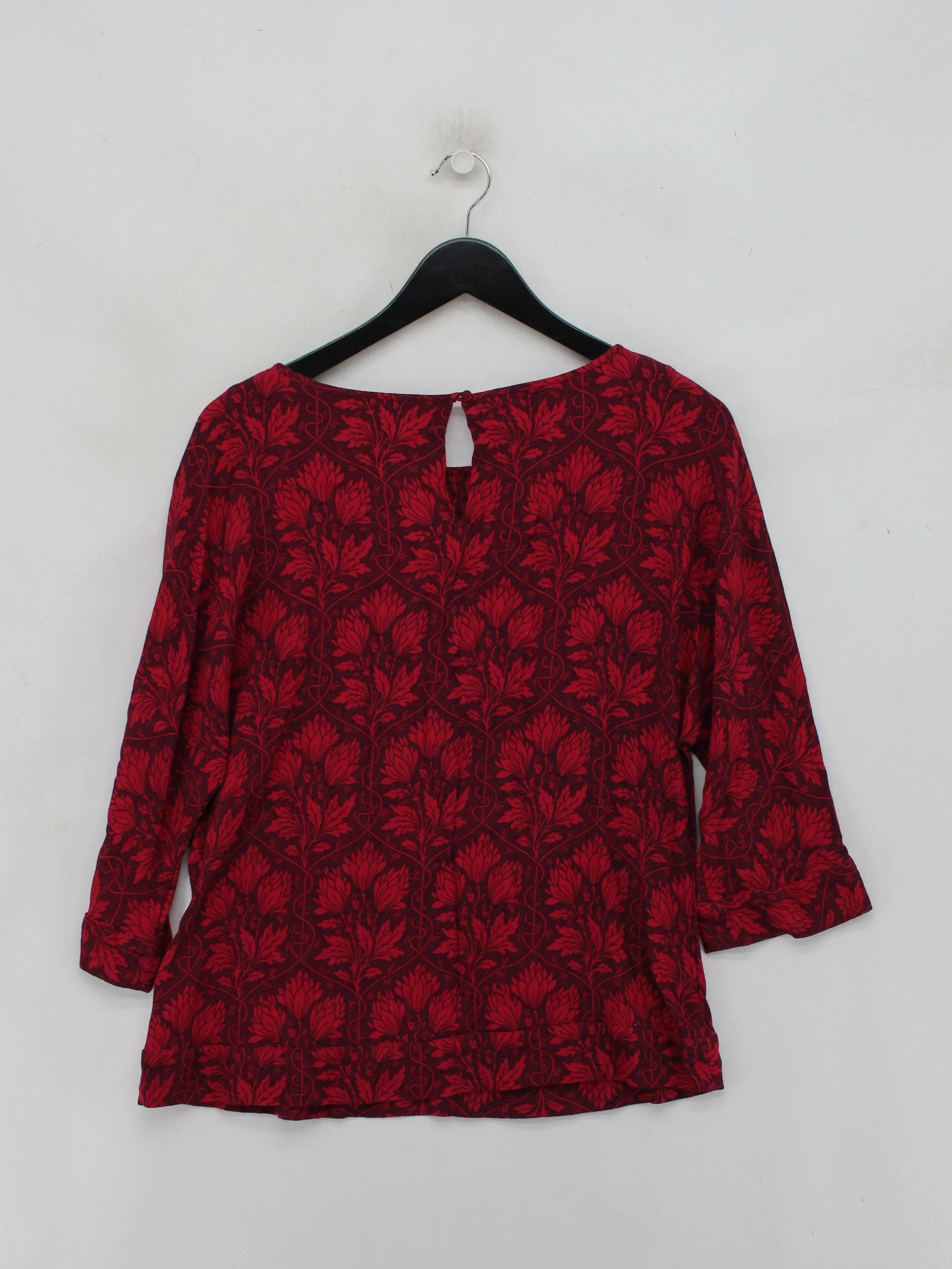 White Stuff Women's Top S Red Floral 100% Viscose 3/4 Sleeve Round Neck Basic - Image 2