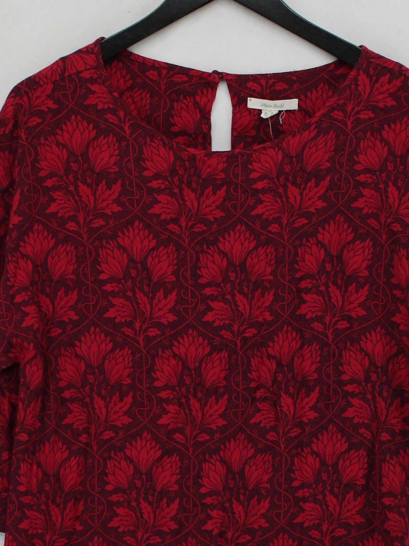 White Stuff Women's Top S Red Floral 100% Viscose 3/4 Sleeve Round Neck Basic - Image 3