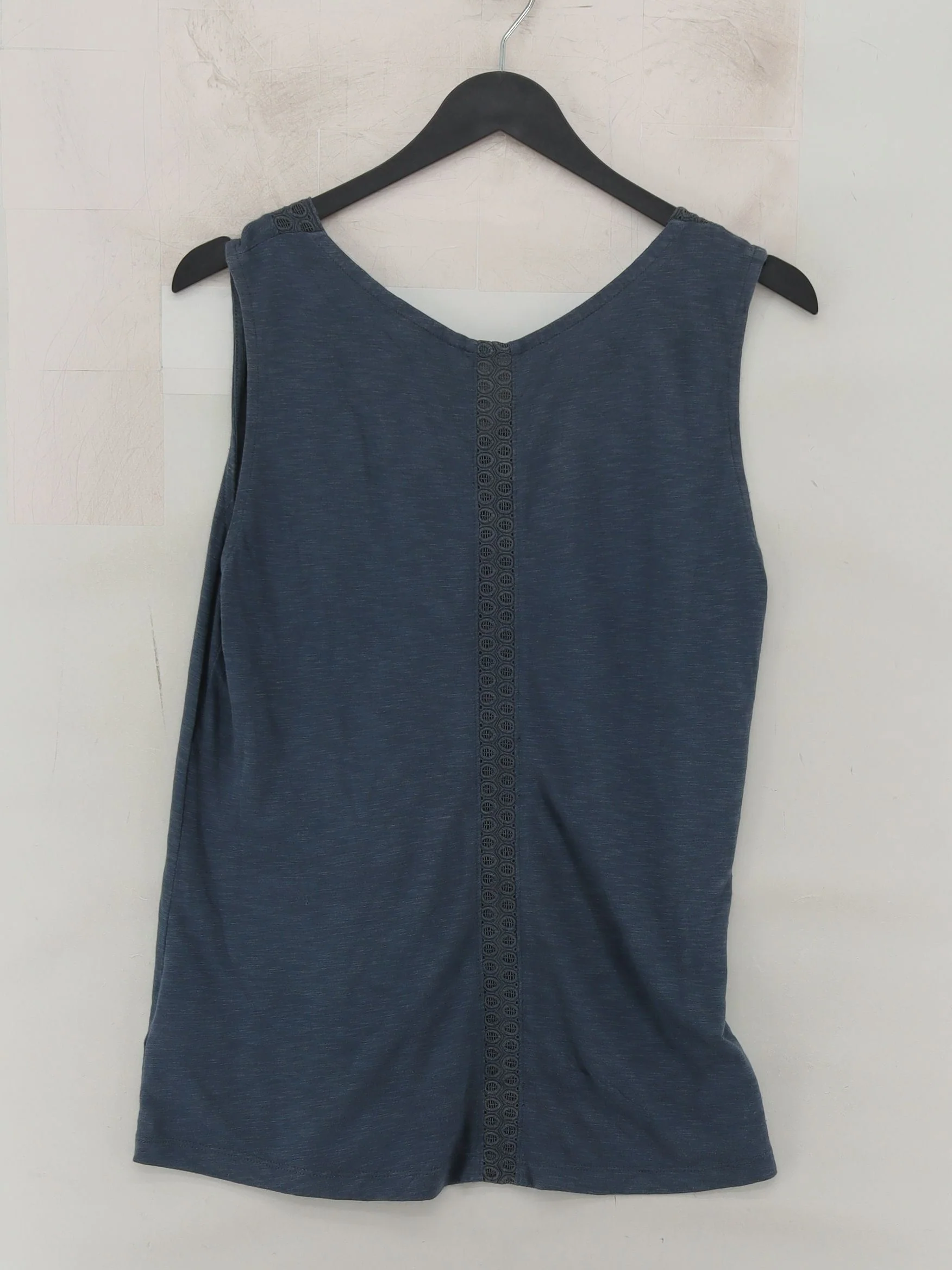 White Stuff Women's Top UK 10 Blue Cotton with Rayon Sleeveless V-Neck Basic - Image 2