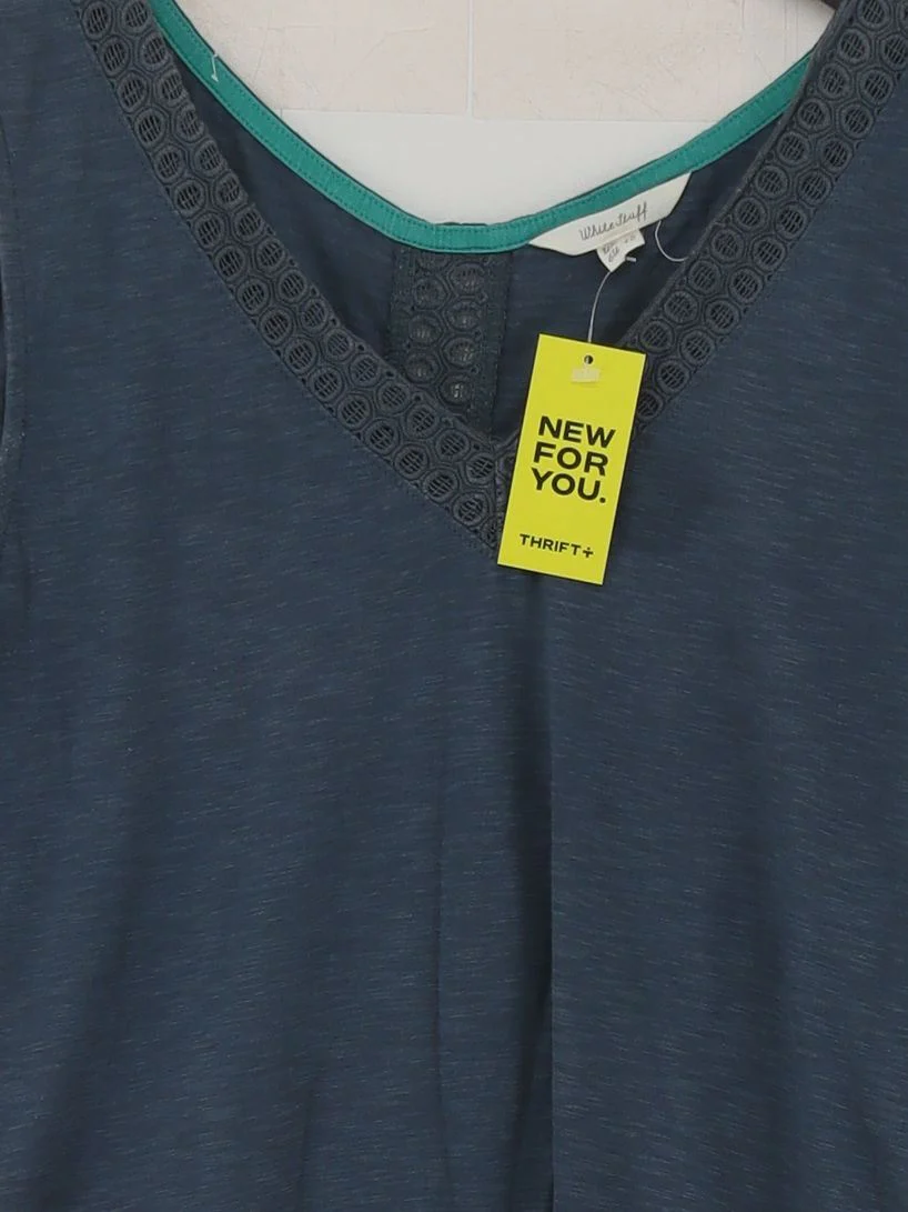 White Stuff Women's Top UK 10 Blue Cotton with Rayon Sleeveless V-Neck Basic - Image 3