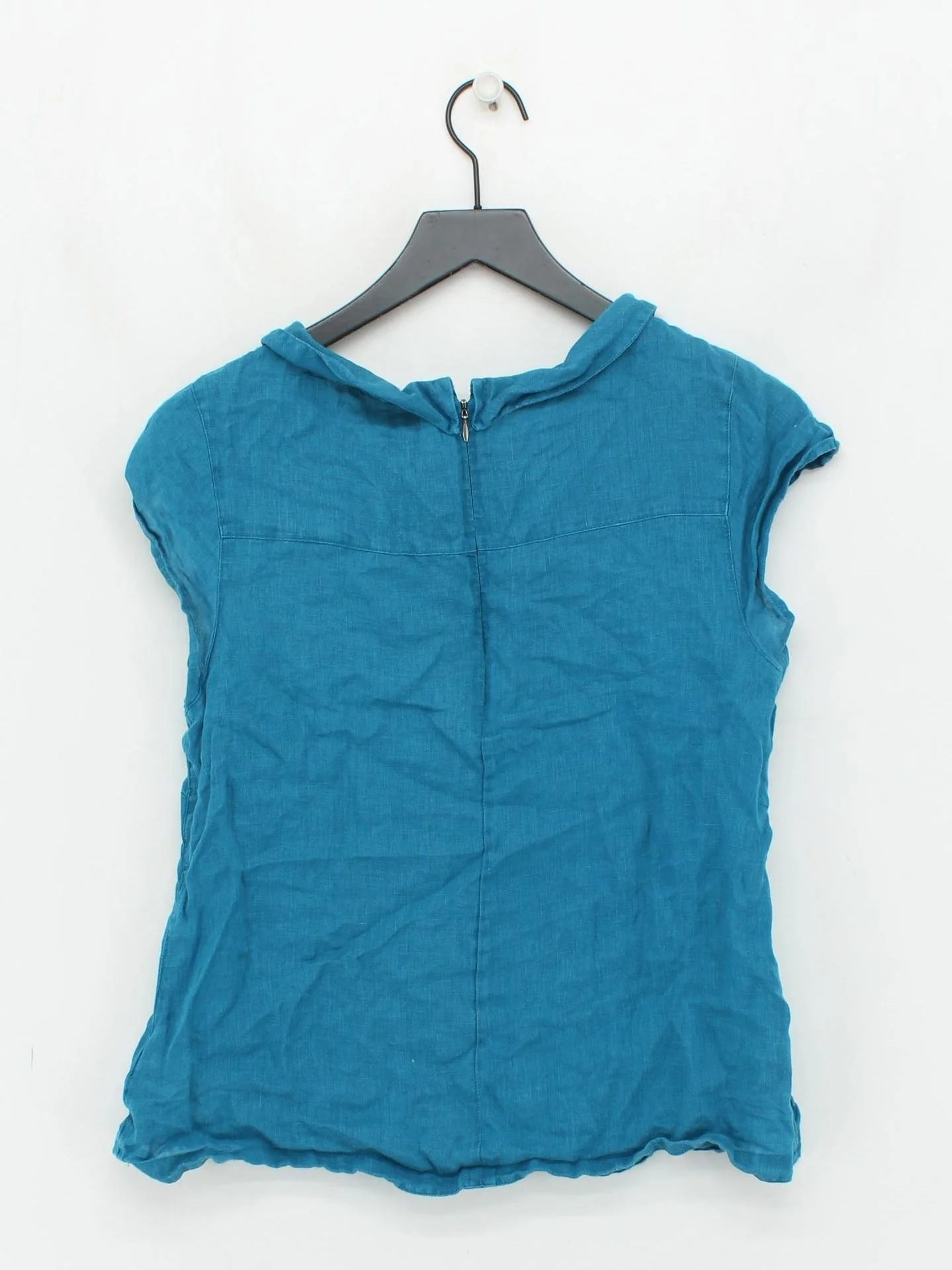 White Stuff Women's Top UK 10 Blue Linen with Cotton Short Sleeve Collared Basic - Image 2