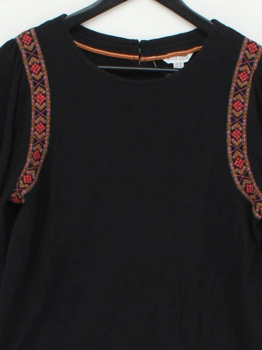 White Stuff Women's Top UK 12 Black 100% Polyester Long Sleeve Round Neck Basic - Image 3