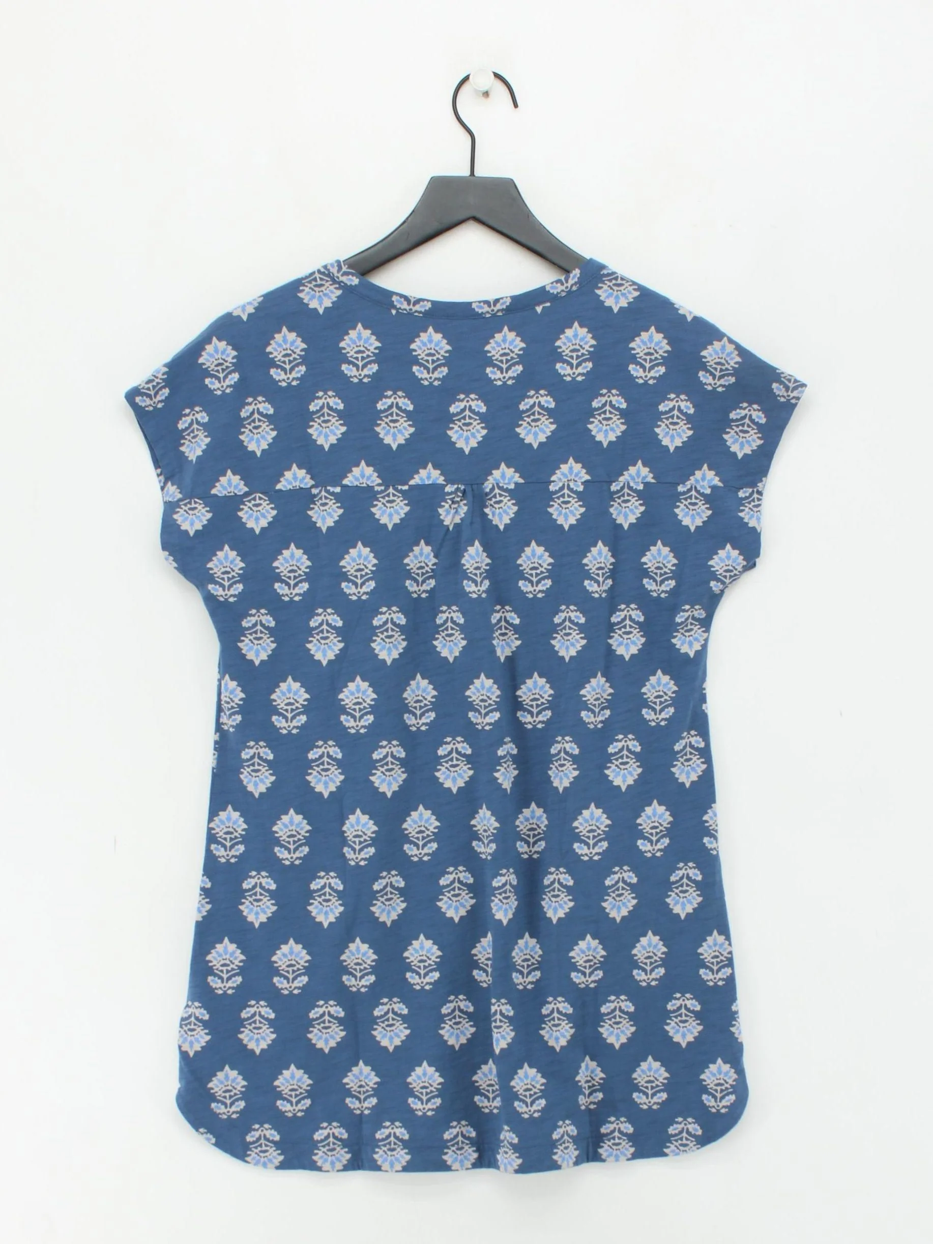White Stuff Women's Top UK 12 Blue Floral 100% Cotton Short Sleeve V-Neck Basic - Image 2