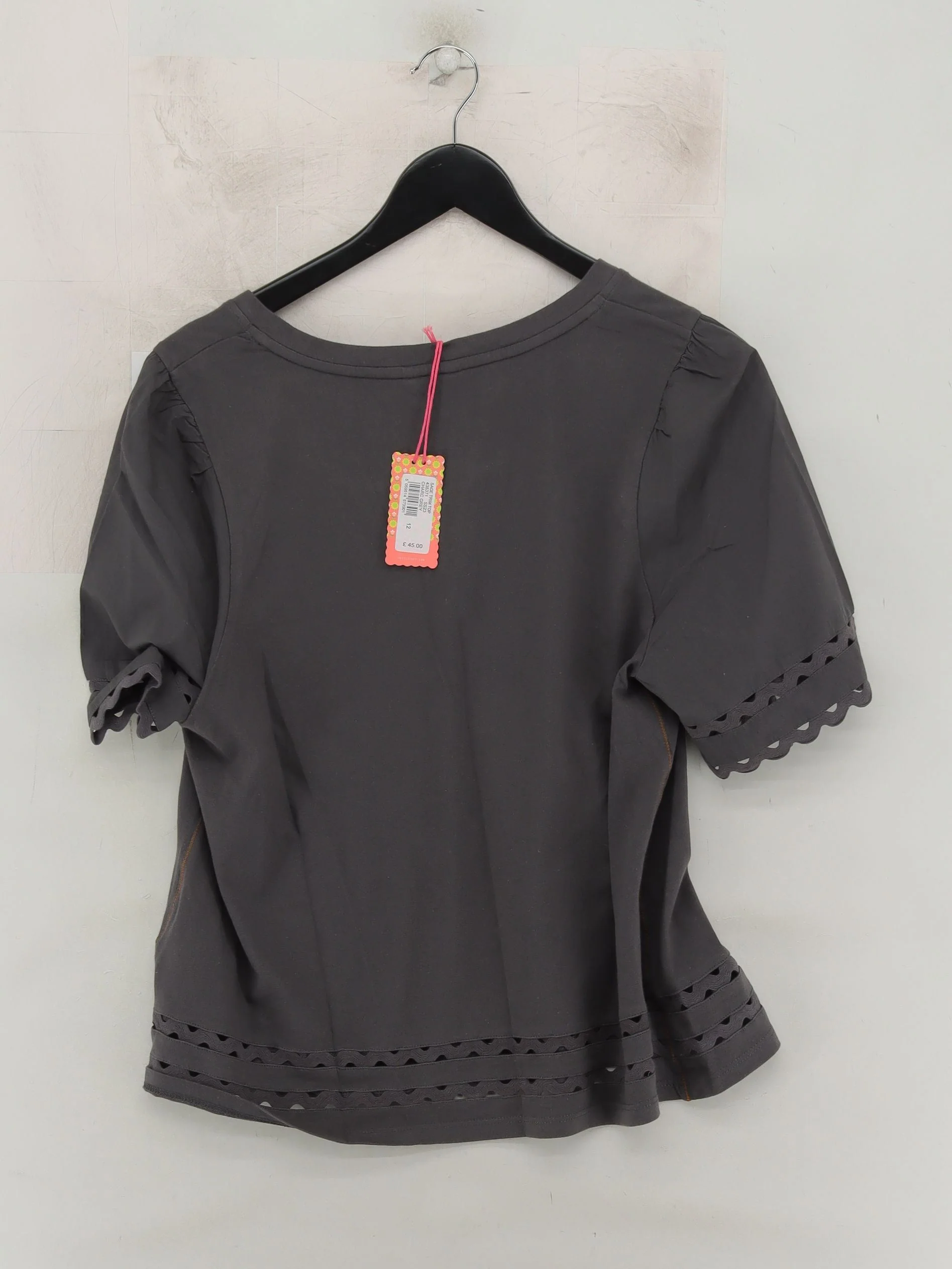 White Stuff Women's Top UK 12 Grey 100% Cotton Short Sleeve Round Neck Basic - Image 2