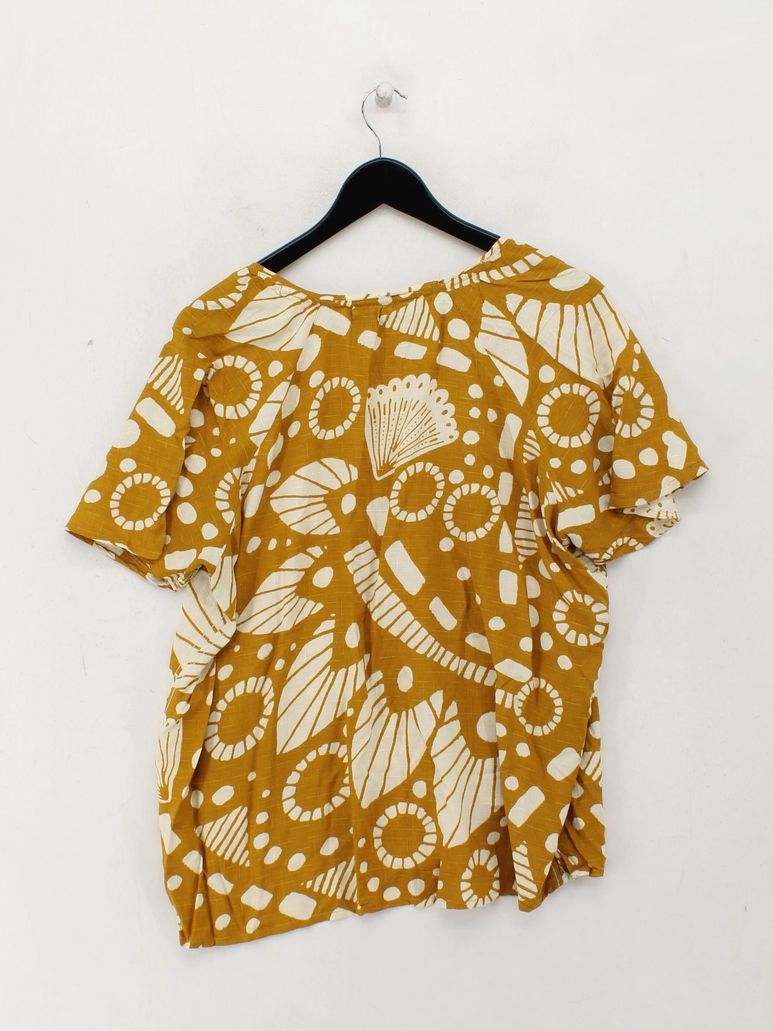 White Stuff Women's Top UK 14 Gold 100% Other Short Sleeve V-Neck Basic - Image 2