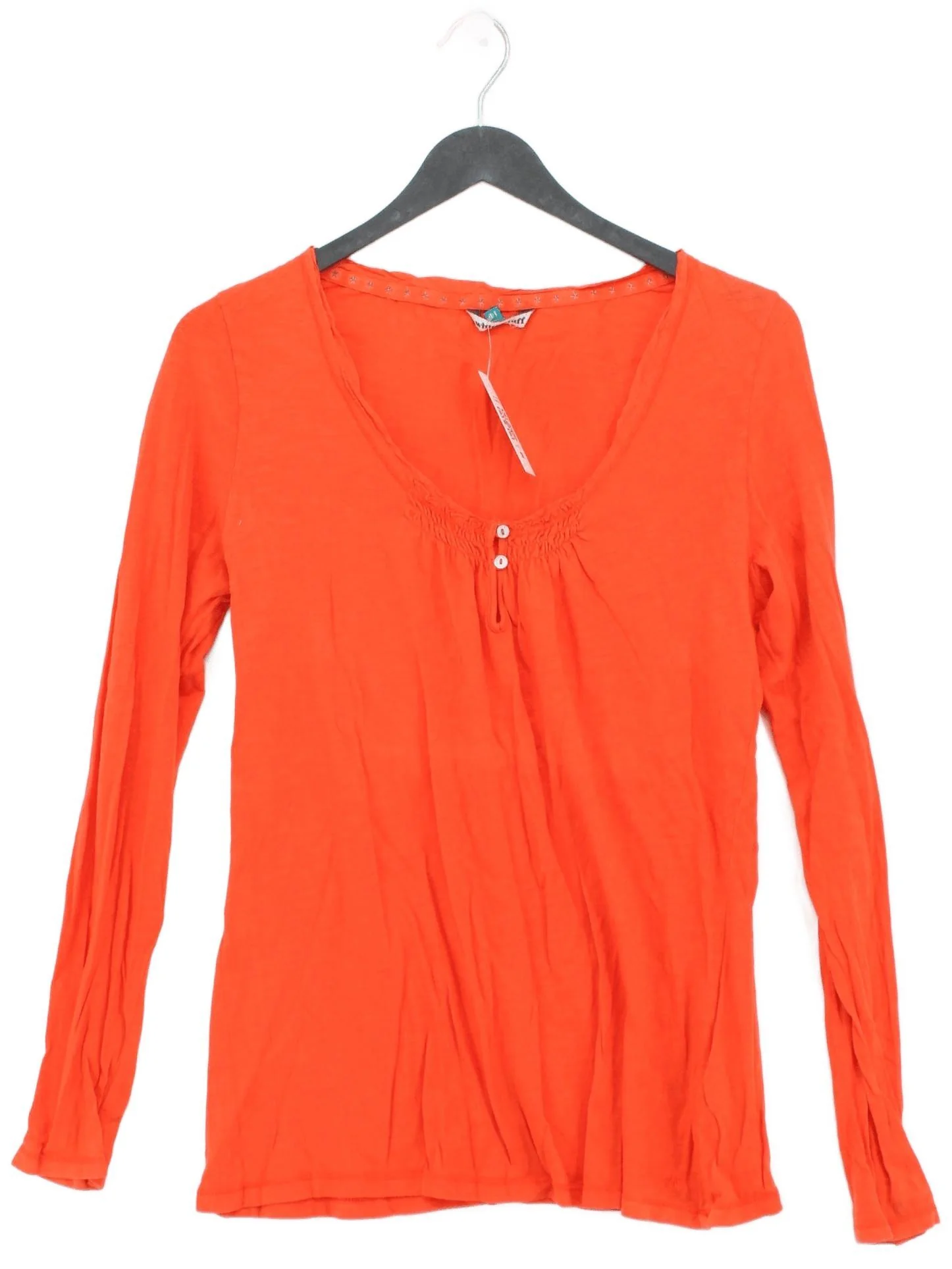 White Stuff Women's Top UK 14 Orange 100% Cotton Long Sleeve V-Neck Basic