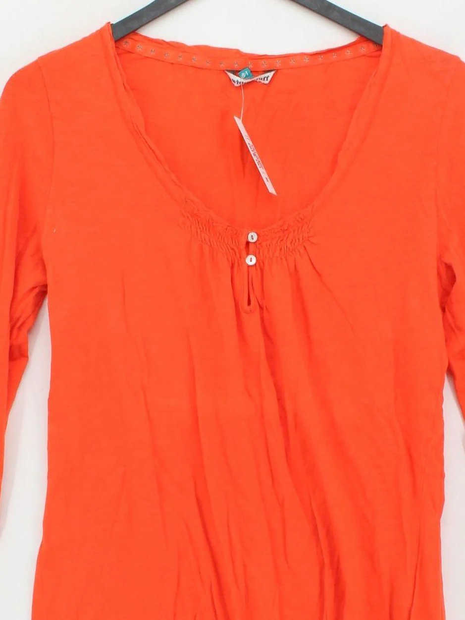 White Stuff Women's Top UK 14 Orange 100% Cotton Long Sleeve V-Neck Basic - Image 3