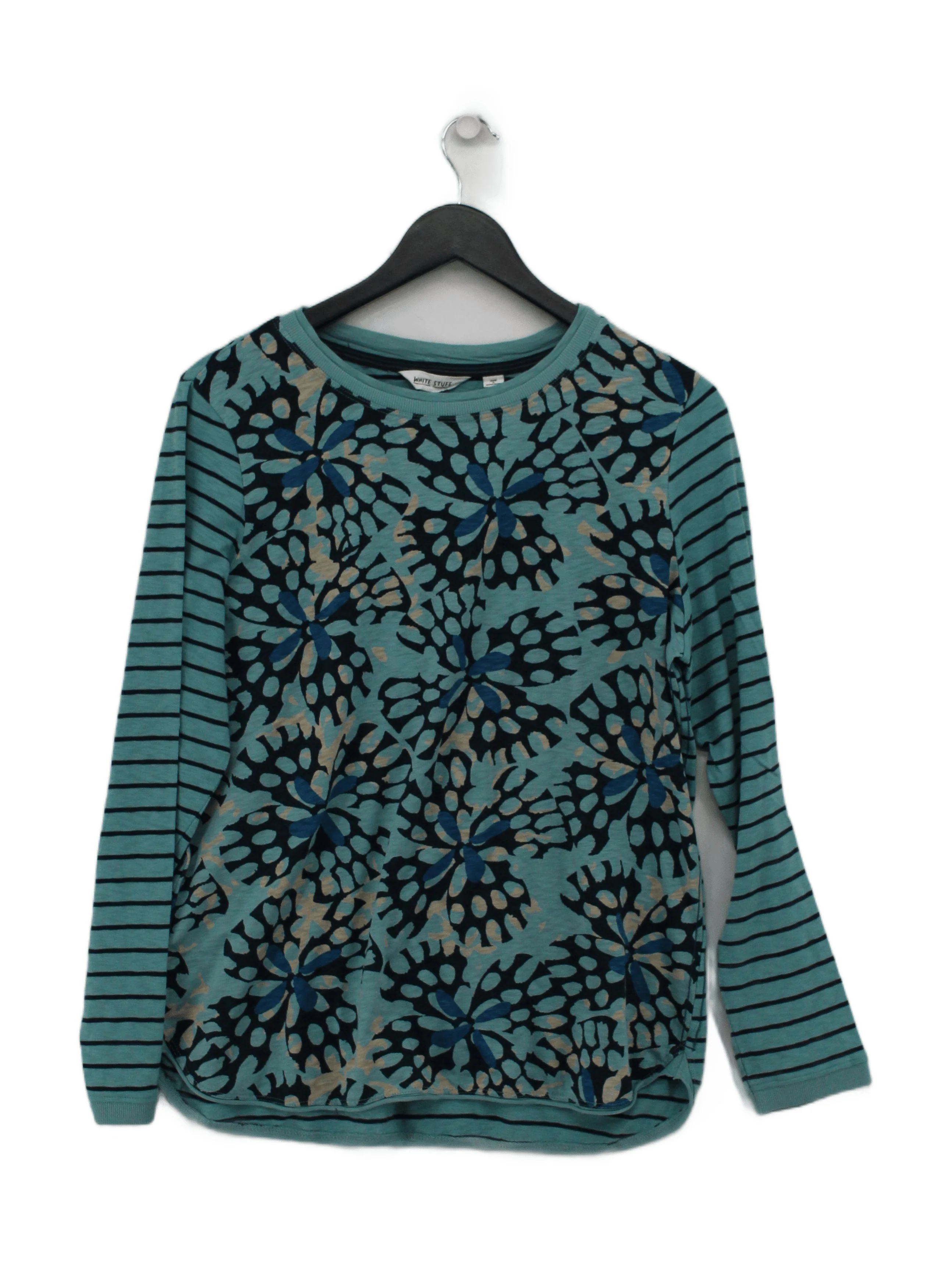 White Stuff Women's Top UK 16 Blue 100% Cotton Long Sleeve Round Neck Basic