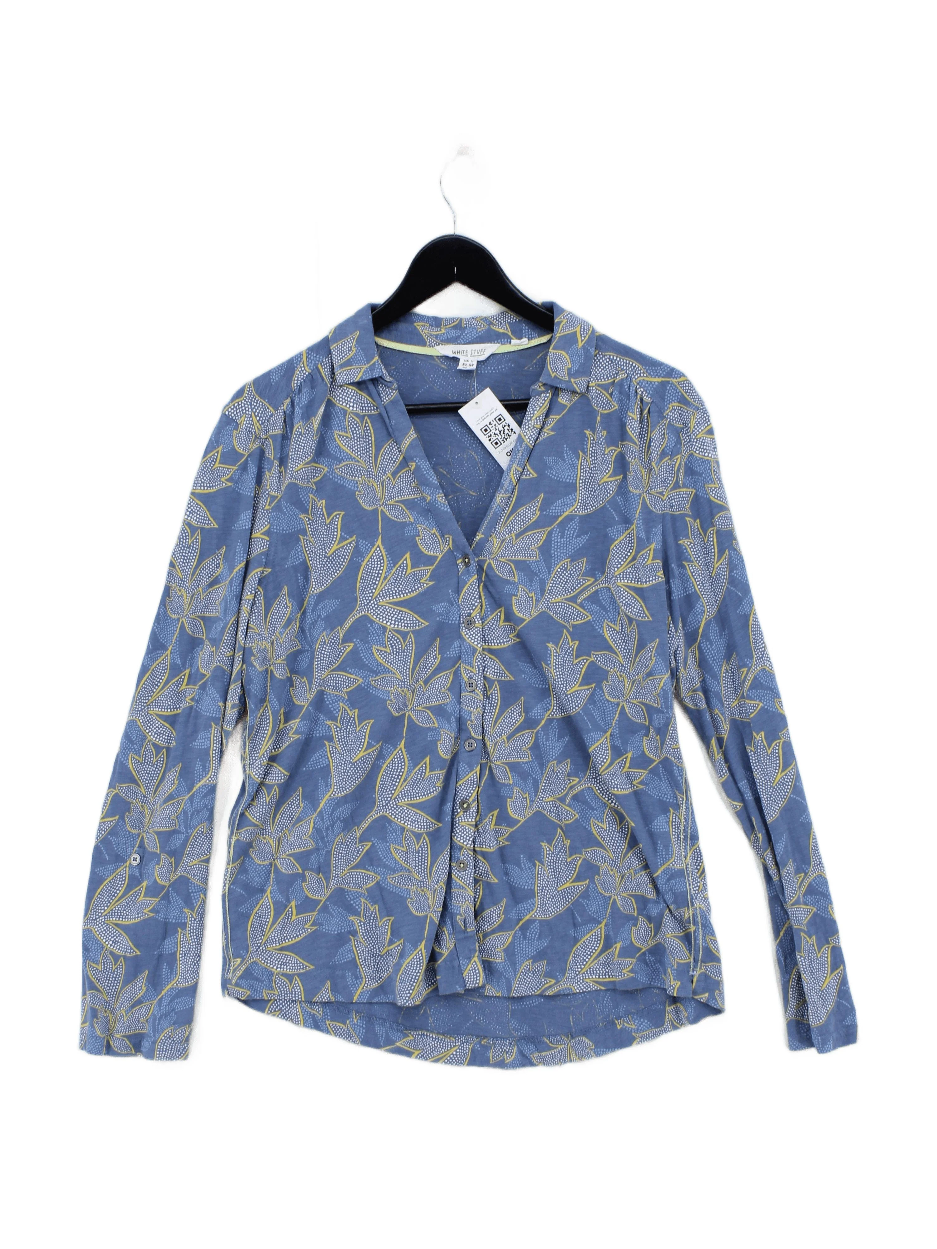 White Stuff Women's Top UK 16 Blue Floral 100% Cotton Long Sleeve Collared Basic