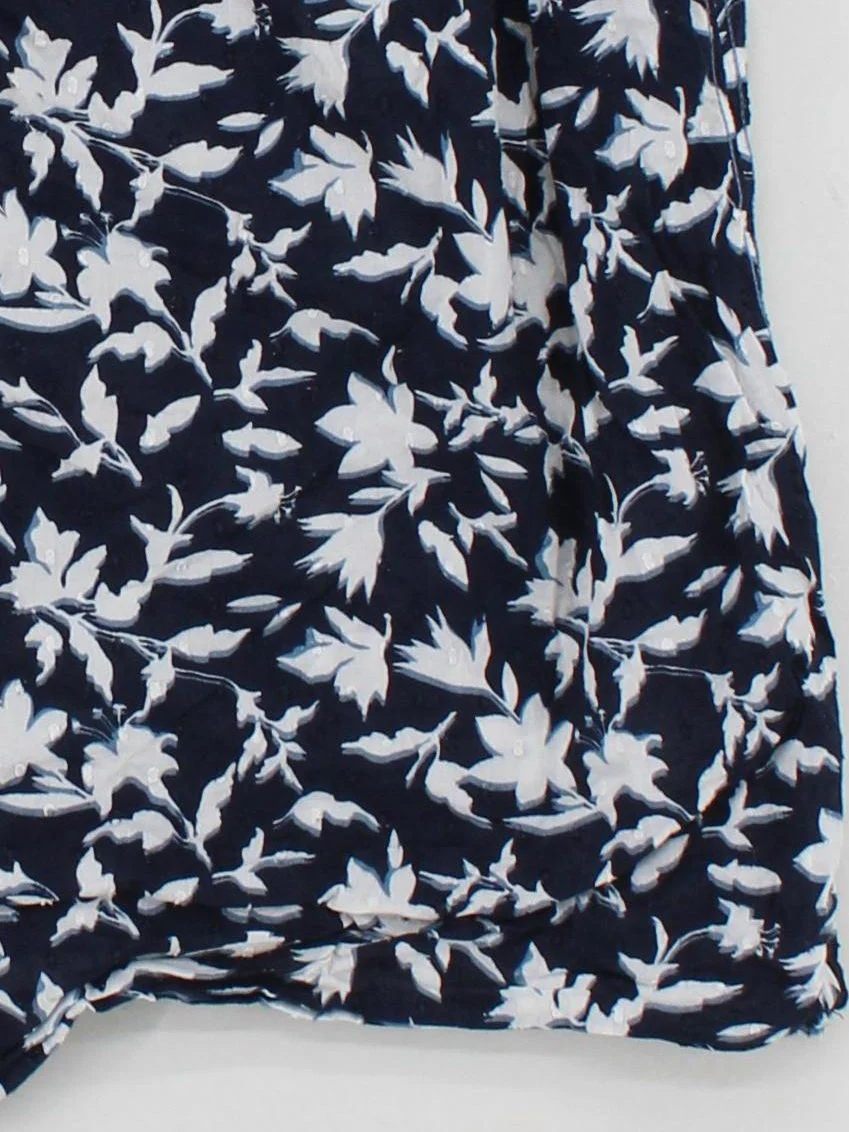 White Stuff Women's Top UK 16 Blue Floral 100% Cotton Short Sleeve V-Neck Basic - Image 4