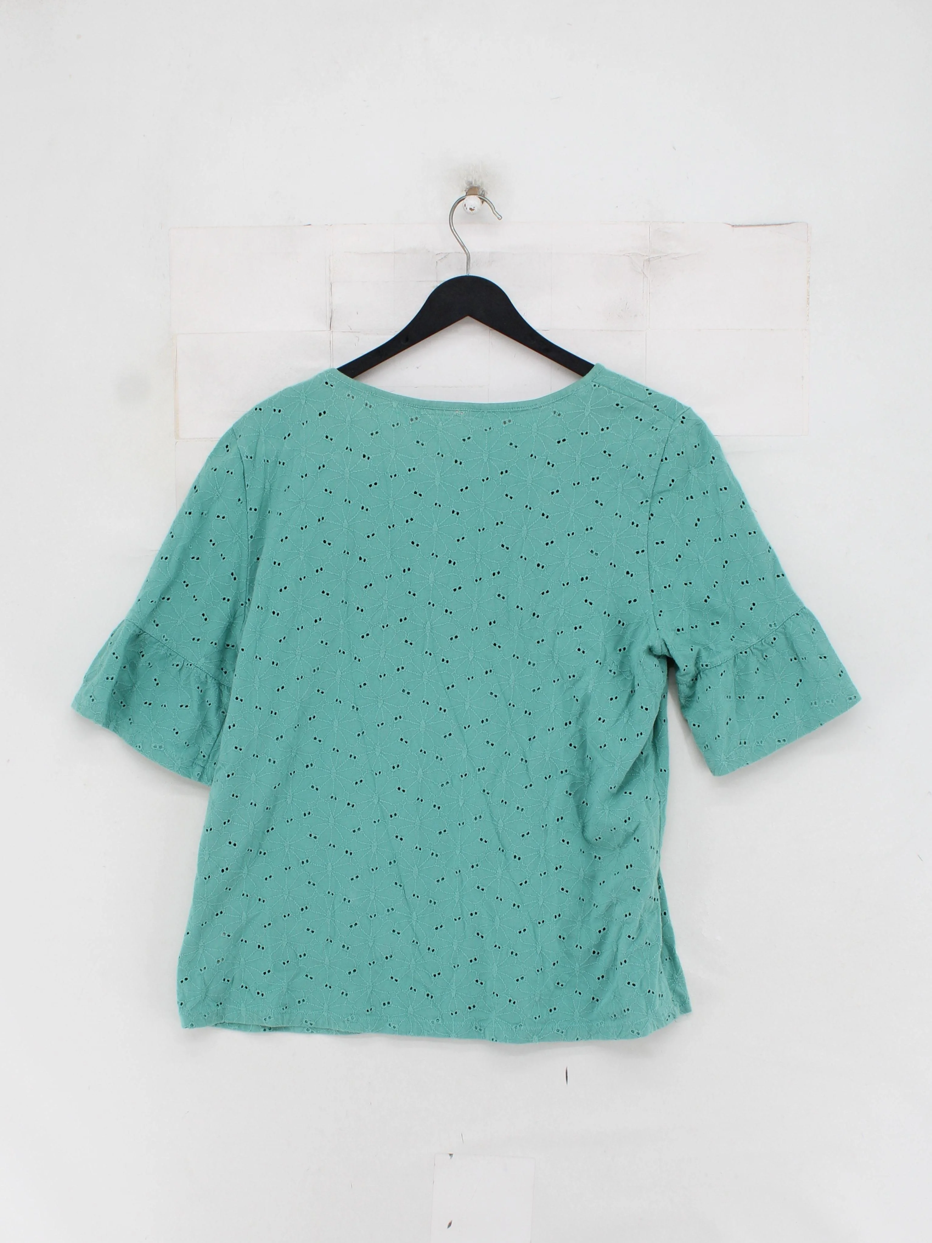 White Stuff Women's Top UK 16 Green 100% Cotton 3/4 Sleeve Round Neck Basic - Image 2