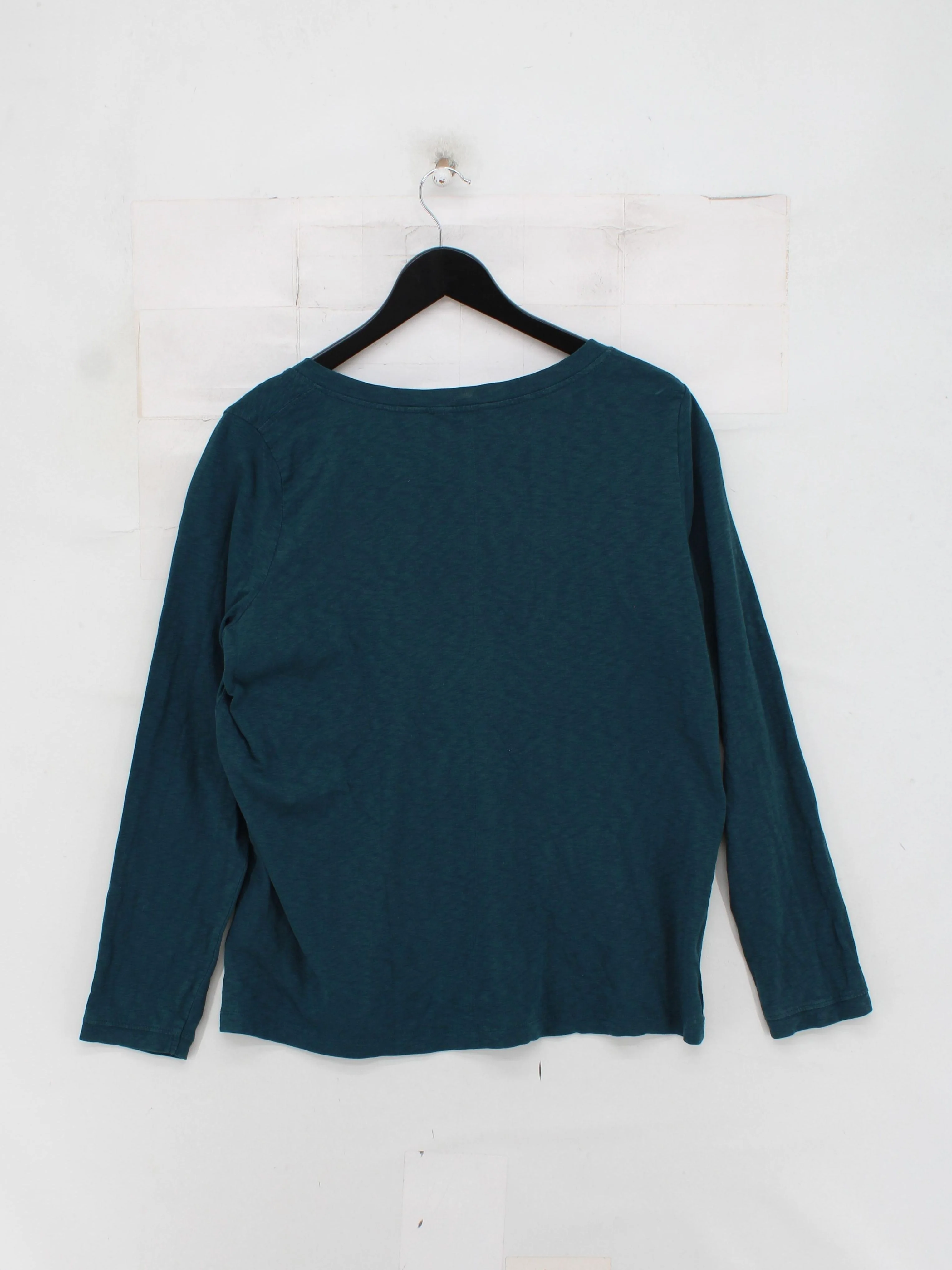 White Stuff Women's Top UK 16 Green 100% Cotton Long Sleeve V-Neck Basic - Image 2