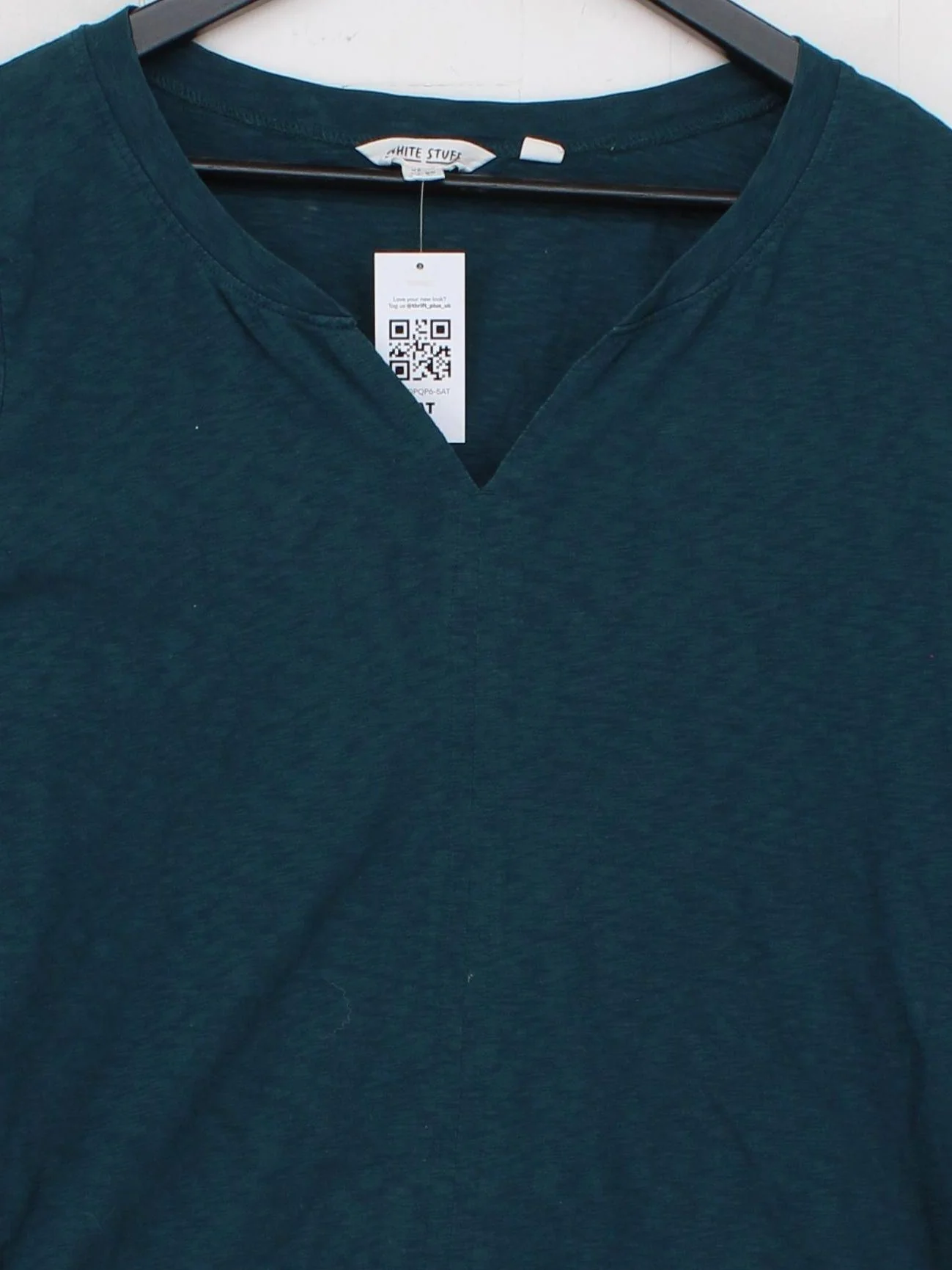 White Stuff Women's Top UK 16 Green 100% Cotton Long Sleeve V-Neck Basic - Image 3