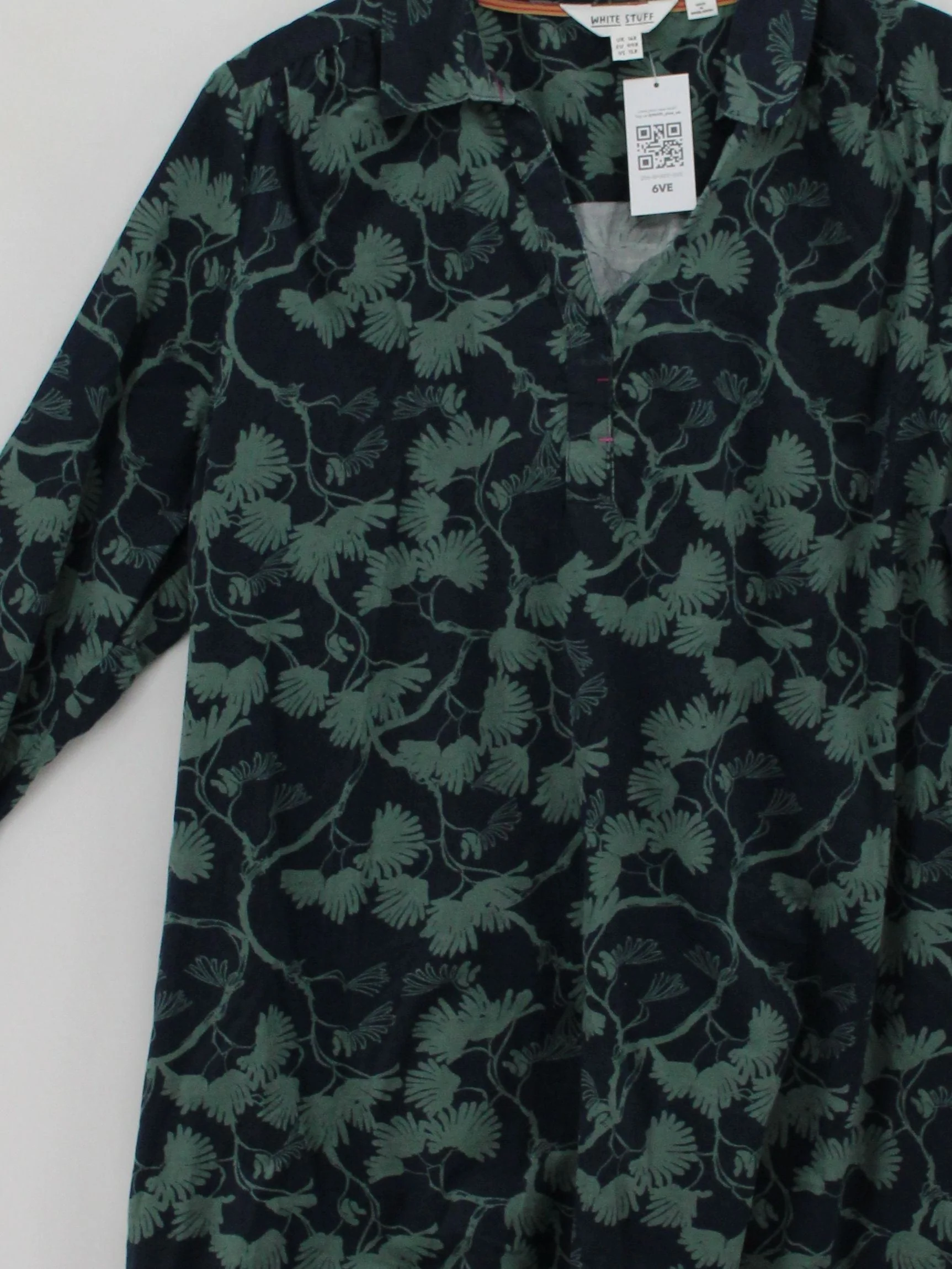 White Stuff Women's Top UK 16 Multi Floral 100% Cotton 3/4 Sleeve V-Neck Tunic - Image 3