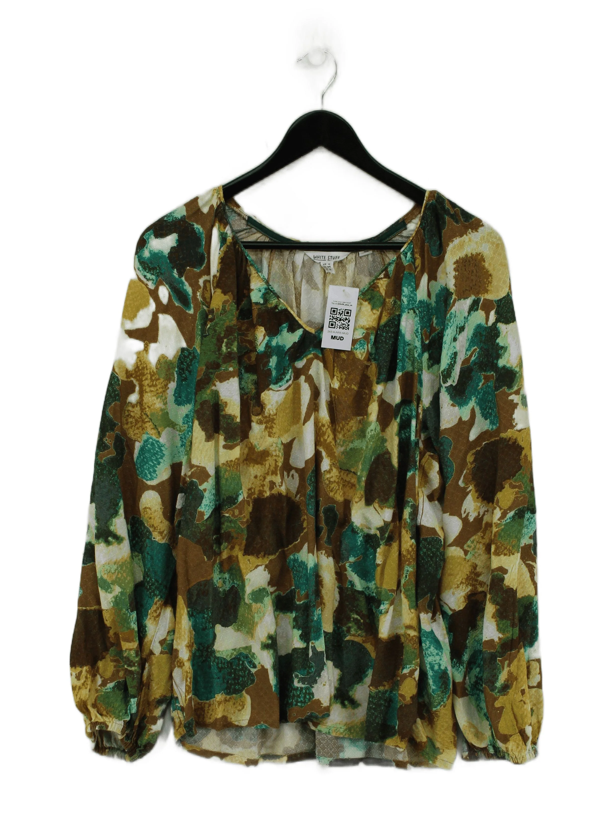 White Stuff Women's Top UK 16 Multi Floral 100% Viscose Long Sleeve V-Neck Basic