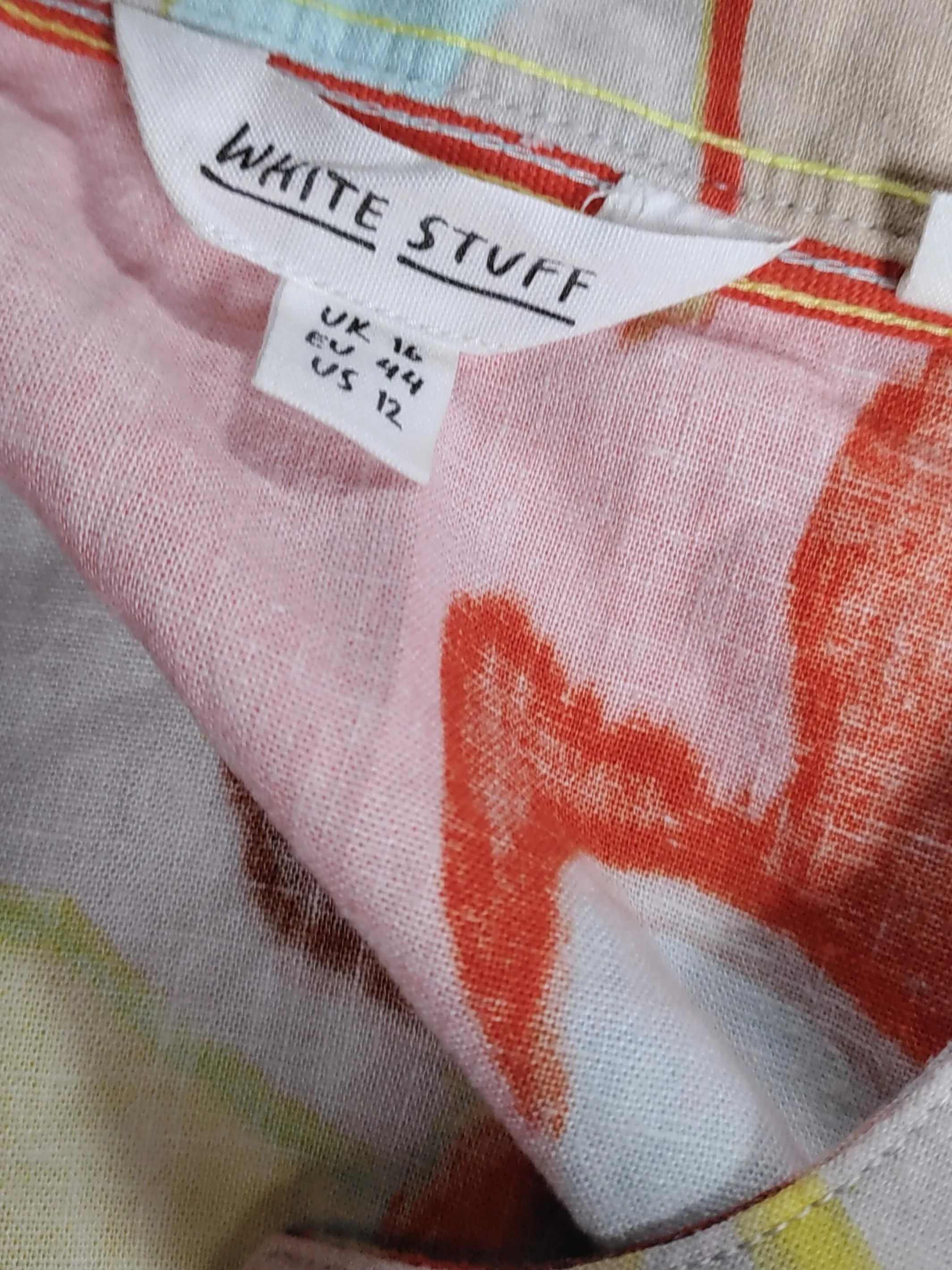 White Stuff Women's Top UK 16 Multi Linen with Viscose Short Sleeve V-Neck Basic - Image 5