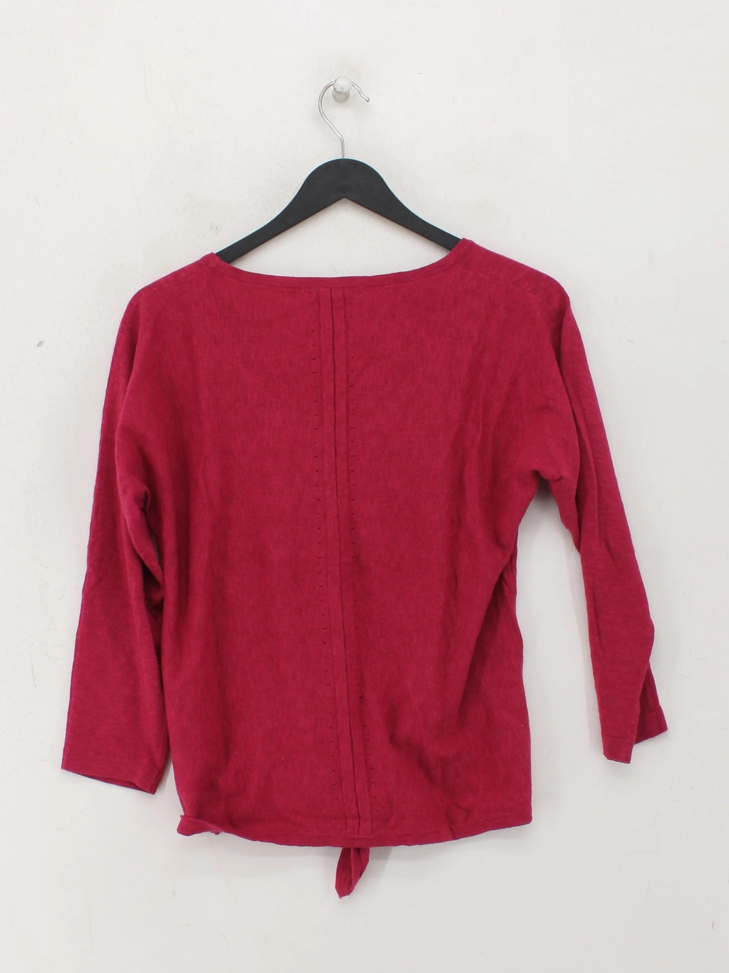 White Stuff Women's Top UK 6 Red Cotton with Wool 3/4 Sleeve Round Neck Basic - Image 2